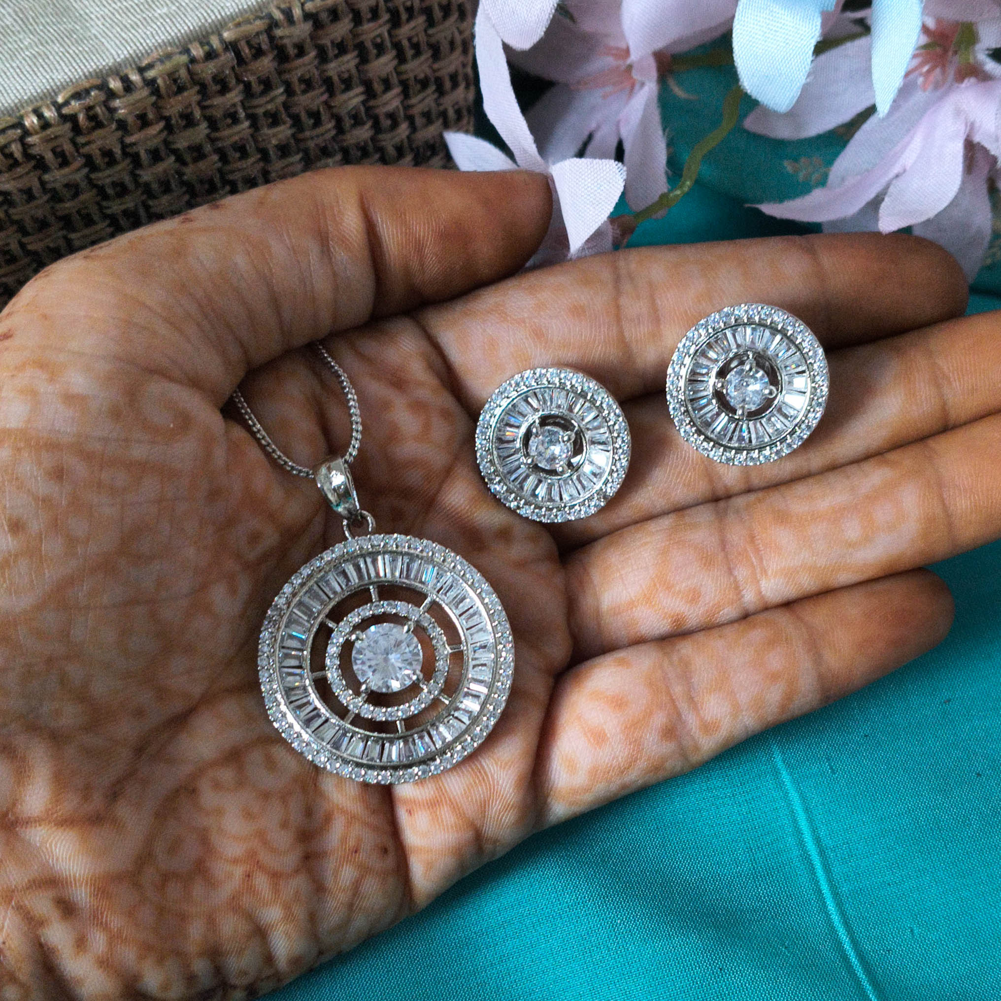 Samaa Silver AD/ CZ Pendant Set with Earrings for Women