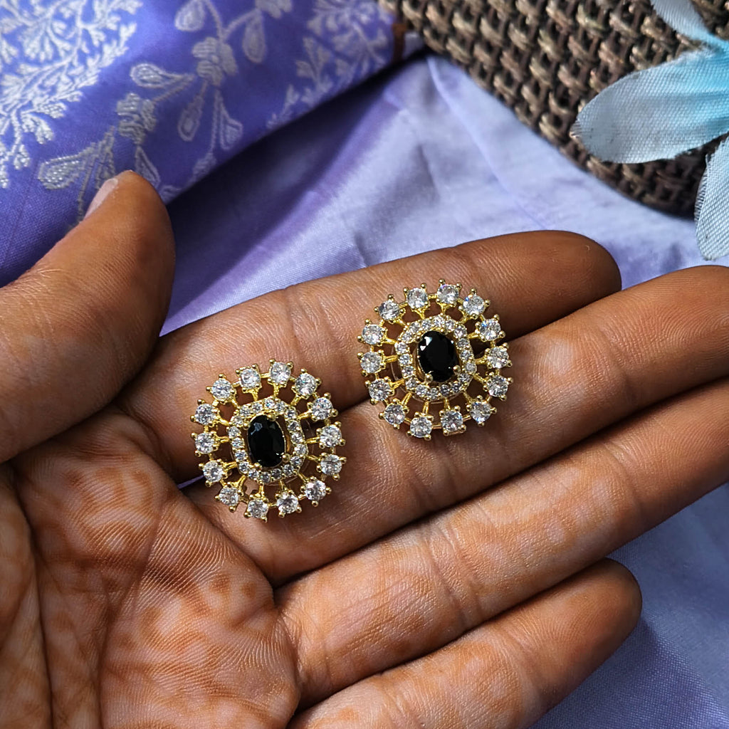 Reeva Black American Diamond Pendant Set with Earrings