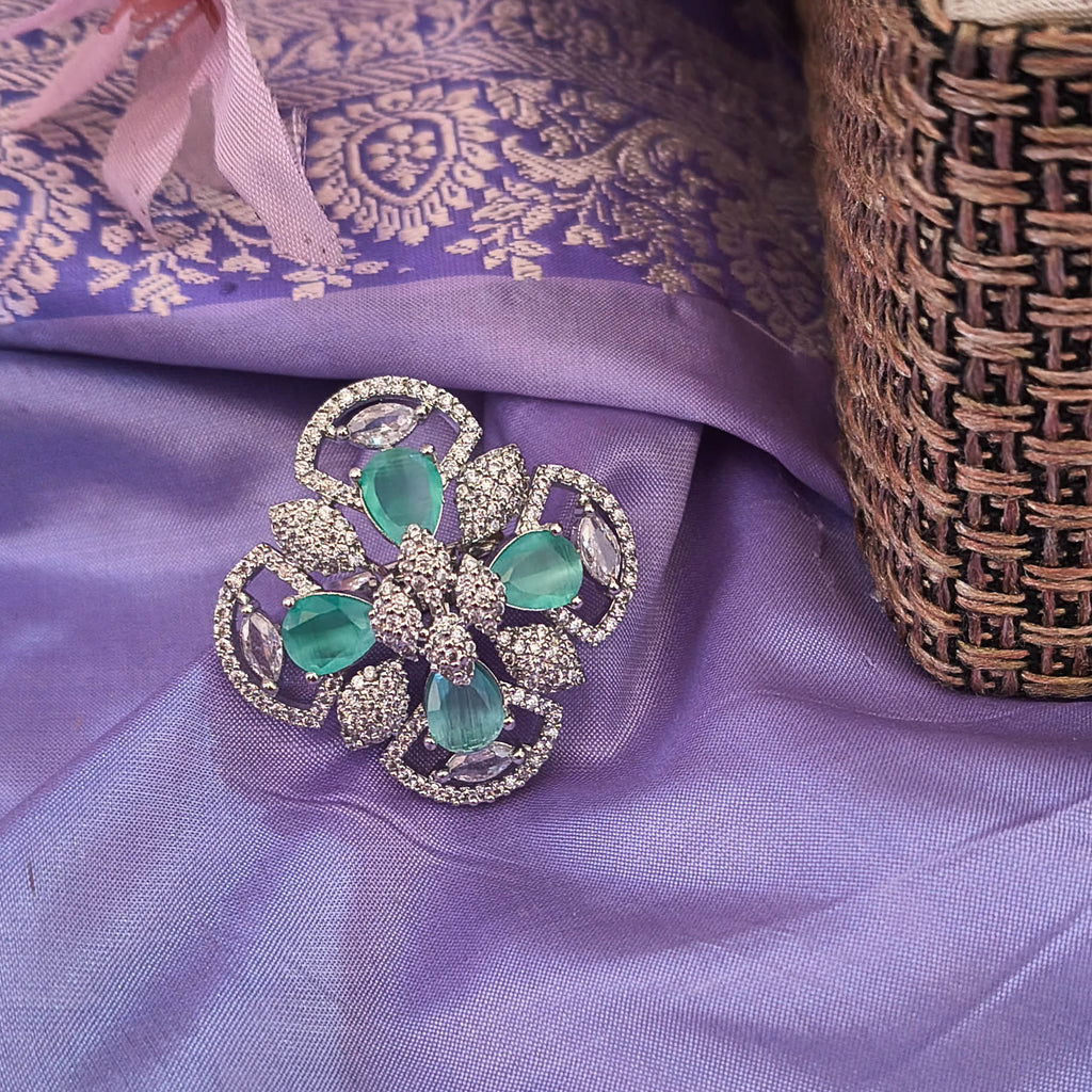 Nayla Adjustable American Diamond CZ Floral Ring