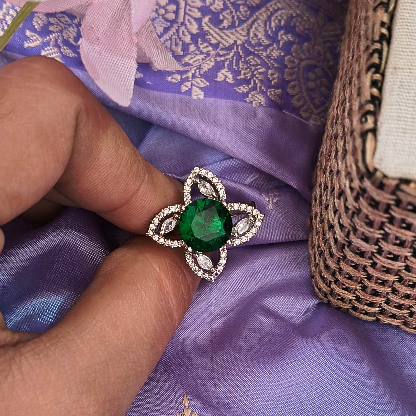 Ruhaina Adjustable American Diamond CZ Floral Ring