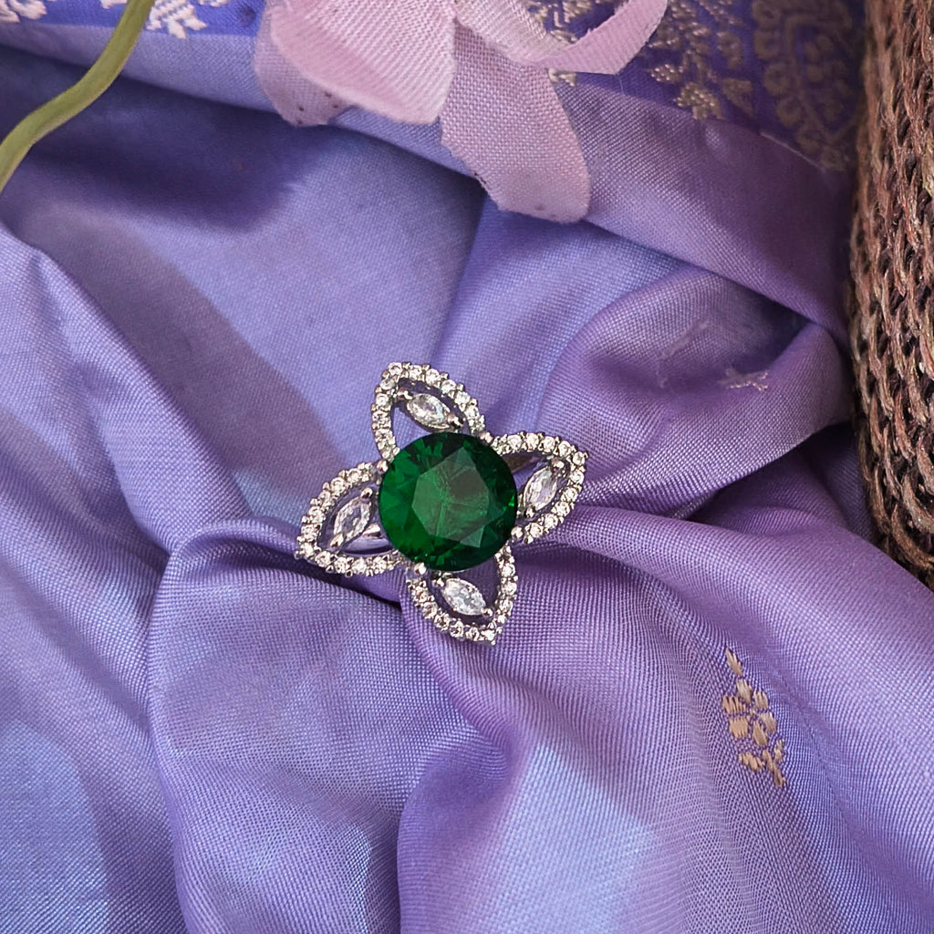 Ruhaina Adjustable American Diamond CZ Floral Ring