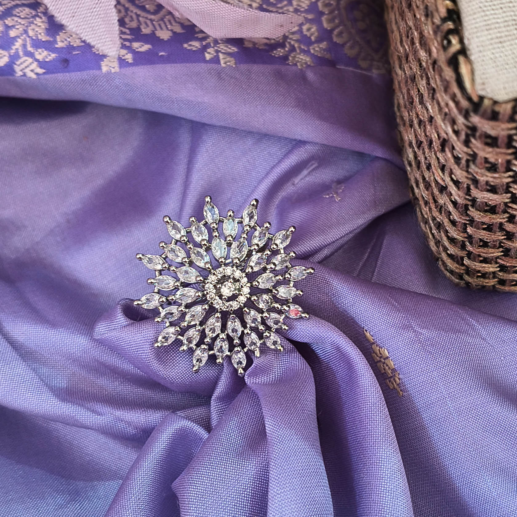 Aleiza Adjustable Silver AD CZ Floral Ring