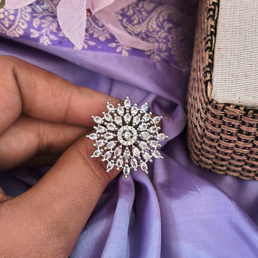 Aleiza Adjustable Silver AD CZ Floral Ring
