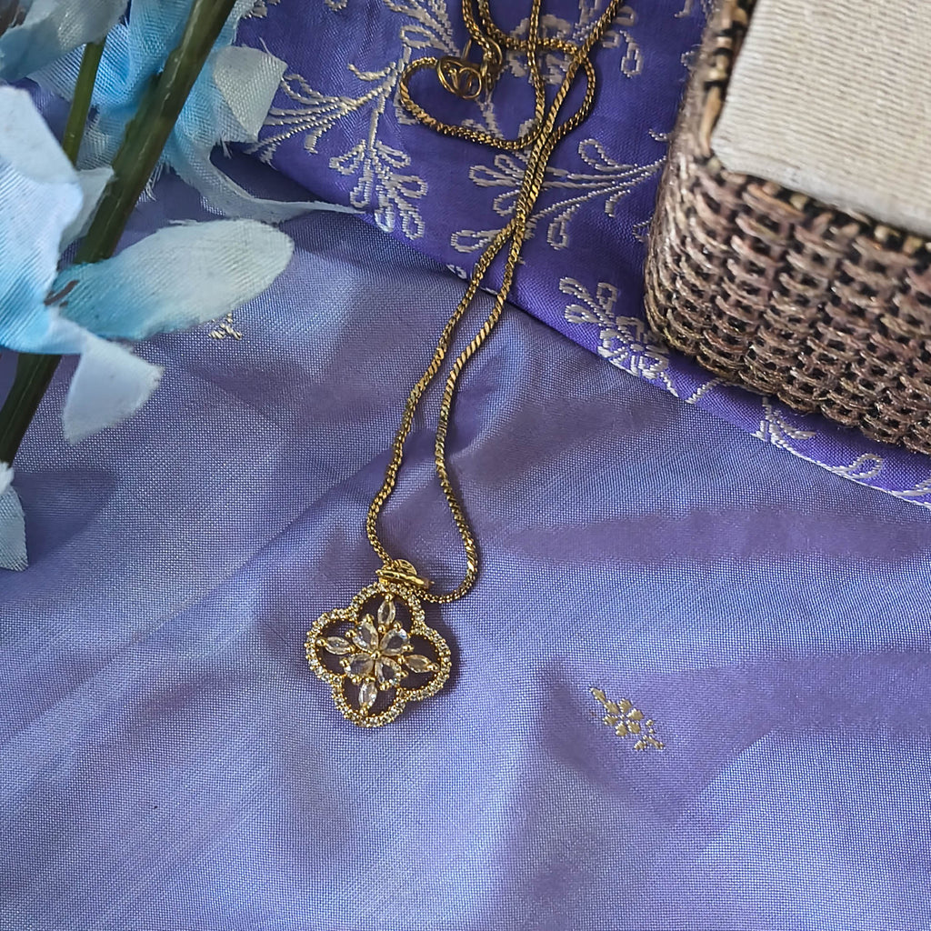 Dia American Diamond CZ Gold Tone Clover Pendant