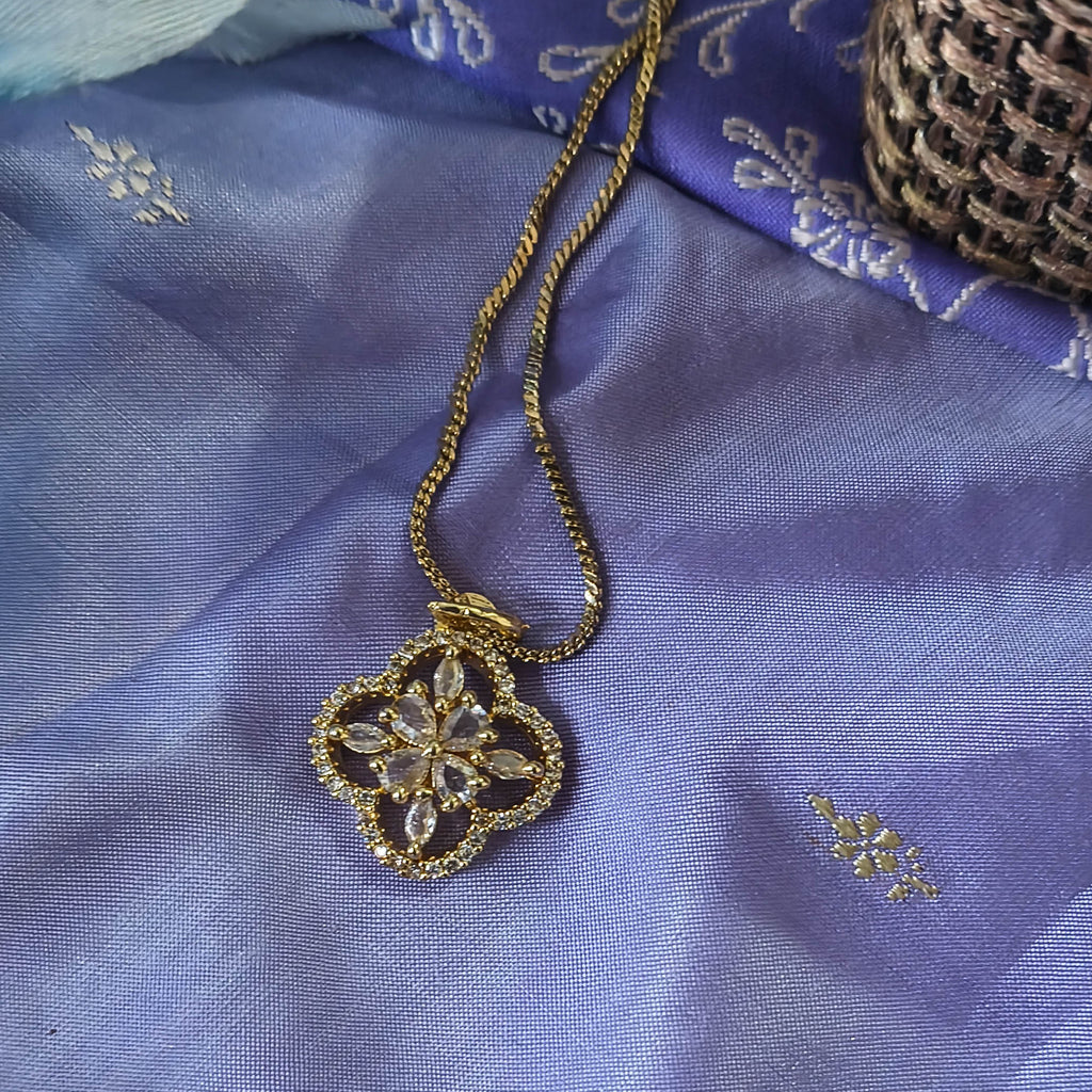 Dia American Diamond CZ Gold Tone Clover Pendant