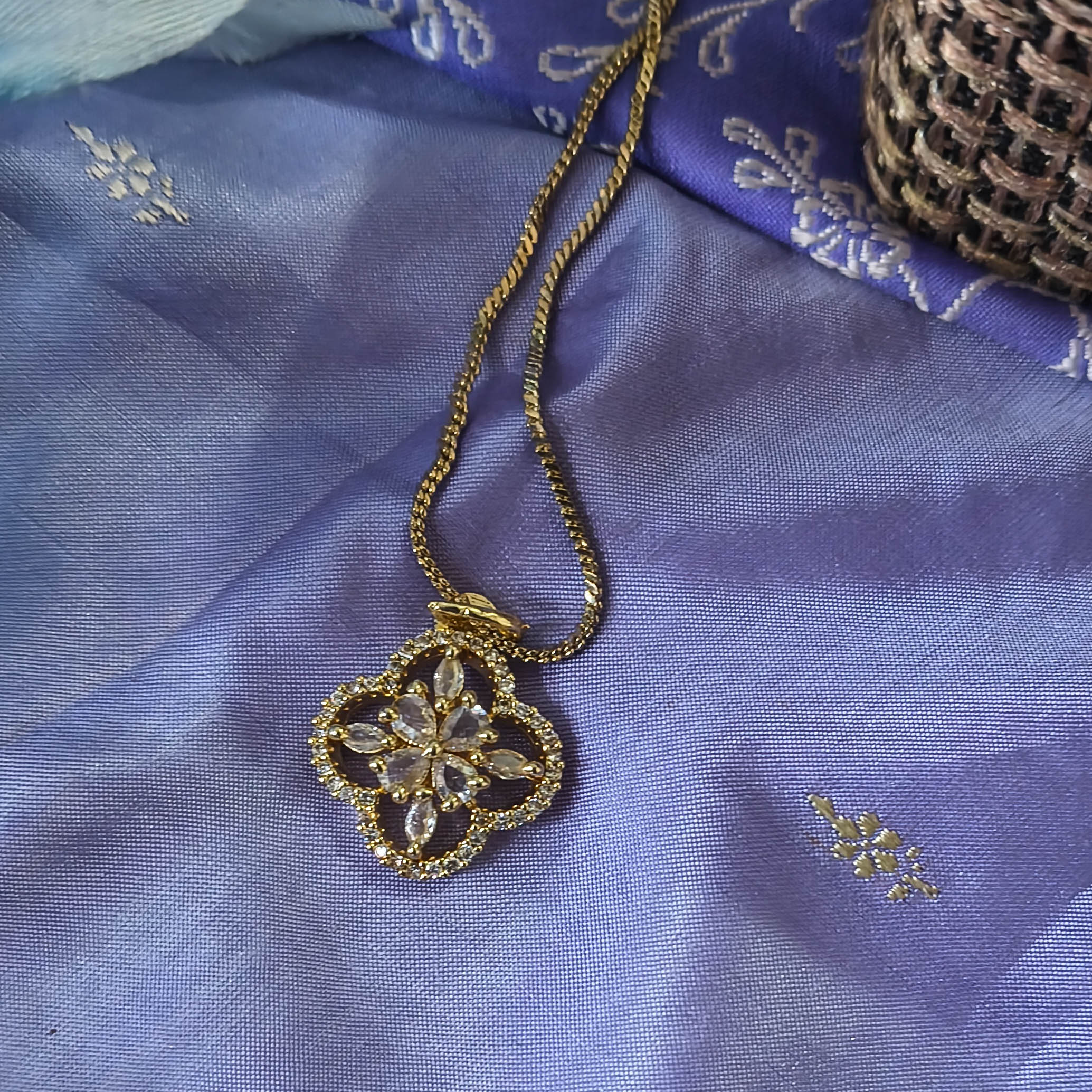 Dia American Diamond CZ Gold Tone Clover Pendant