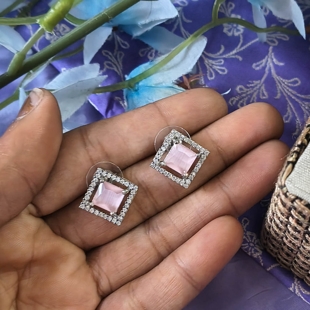 Soha Baby Pink American Diamond CZ Pendant Set with Earrings