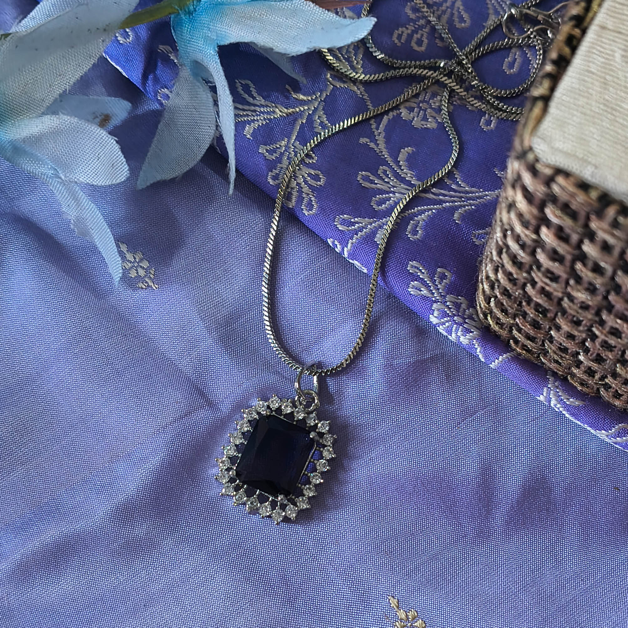 Zena Purple American Diamond CZ Pendant with Earrings