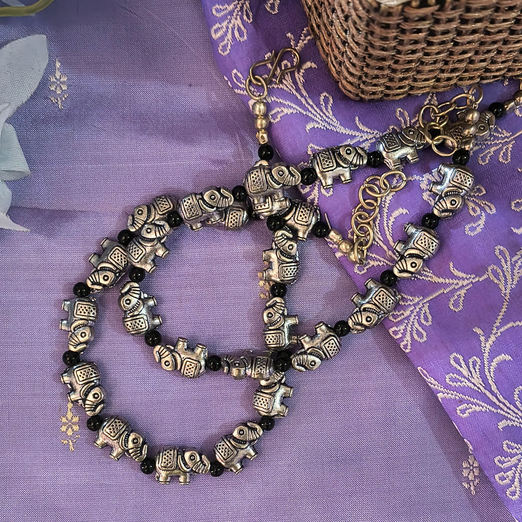 Aarzoo German Silver Elephant Anklets