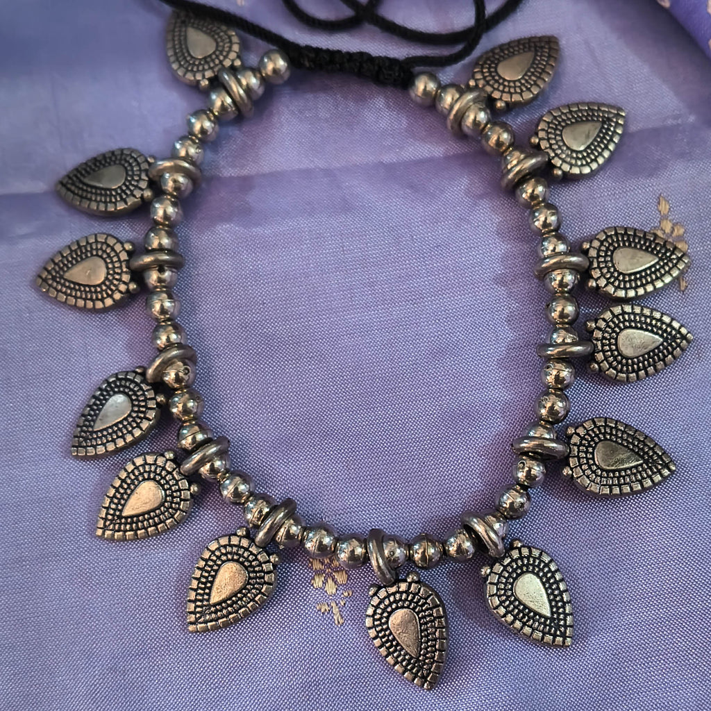 Kashish German Silver Leaf Shape Adjustable Anklet for Girls
