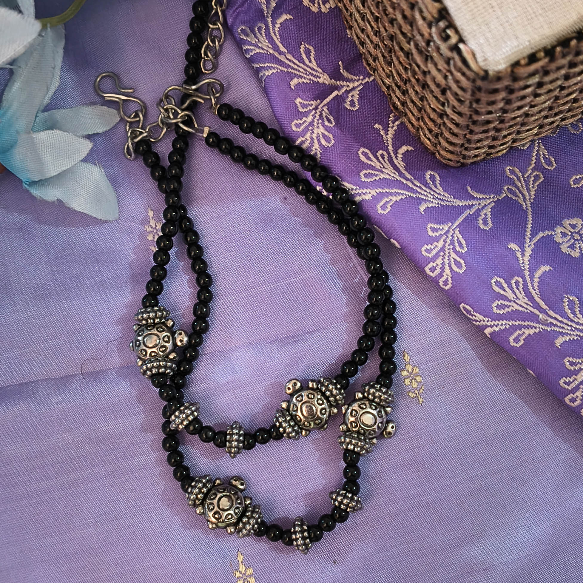 Jalaja Black Beads & Turtle Anklets for Girls