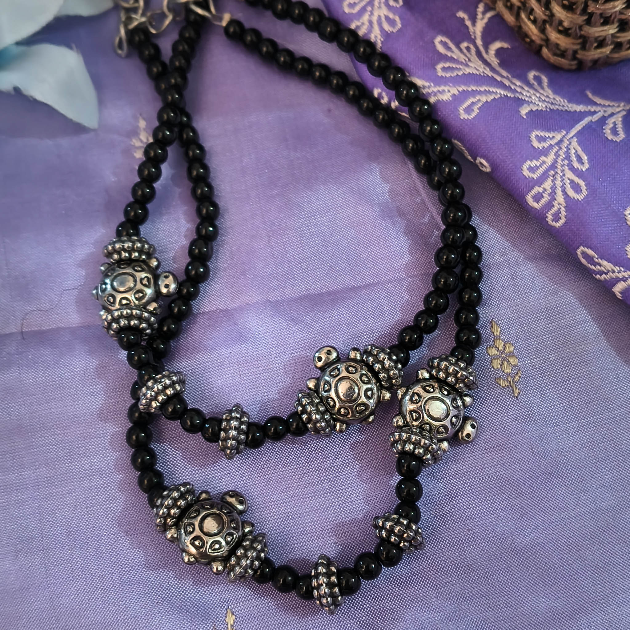 Jalaja Black Beads & Turtle Anklets for Girls