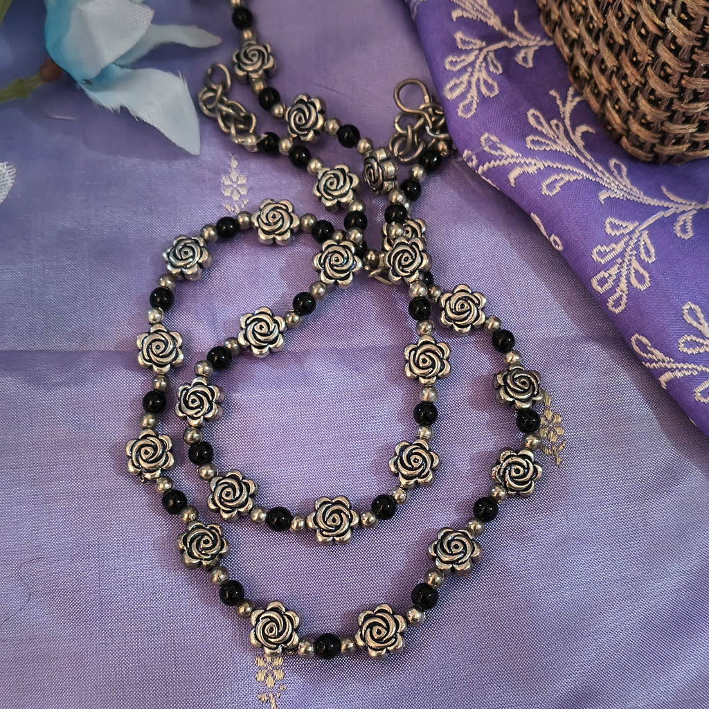 Gulaabo German Silver Rose Shape Anklets for Girls