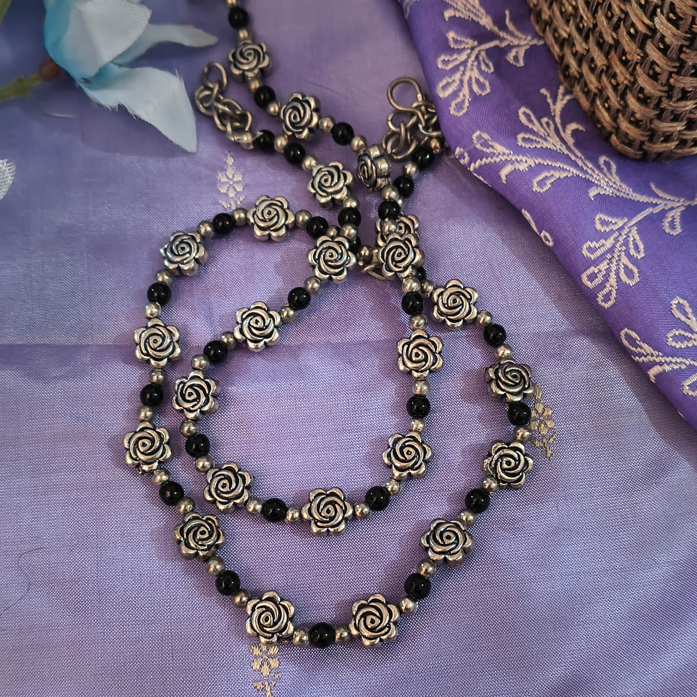 Gulaabo German Silver Rose Shape Anklets for Girls