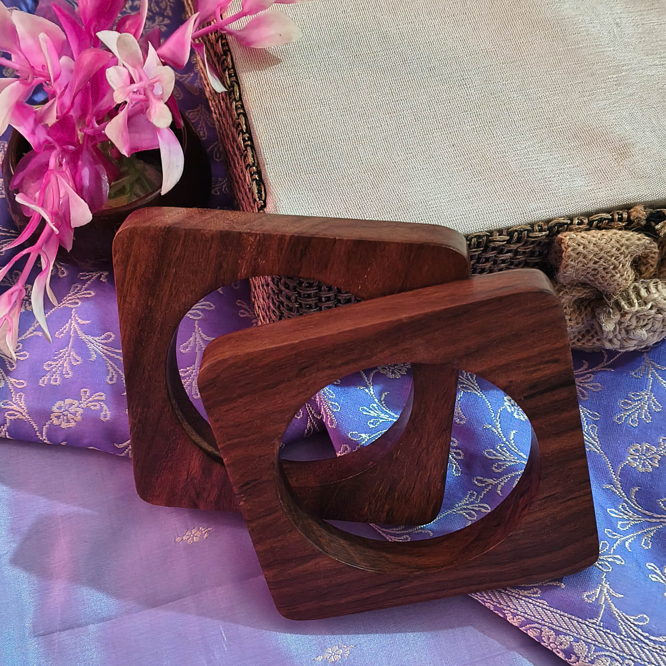 Shai Handcrafted Sheesham Wood Bangles for Women | Handcrafted Wooden Bangle Set of 2 | Eco-Friendly Ethnic Jewelry