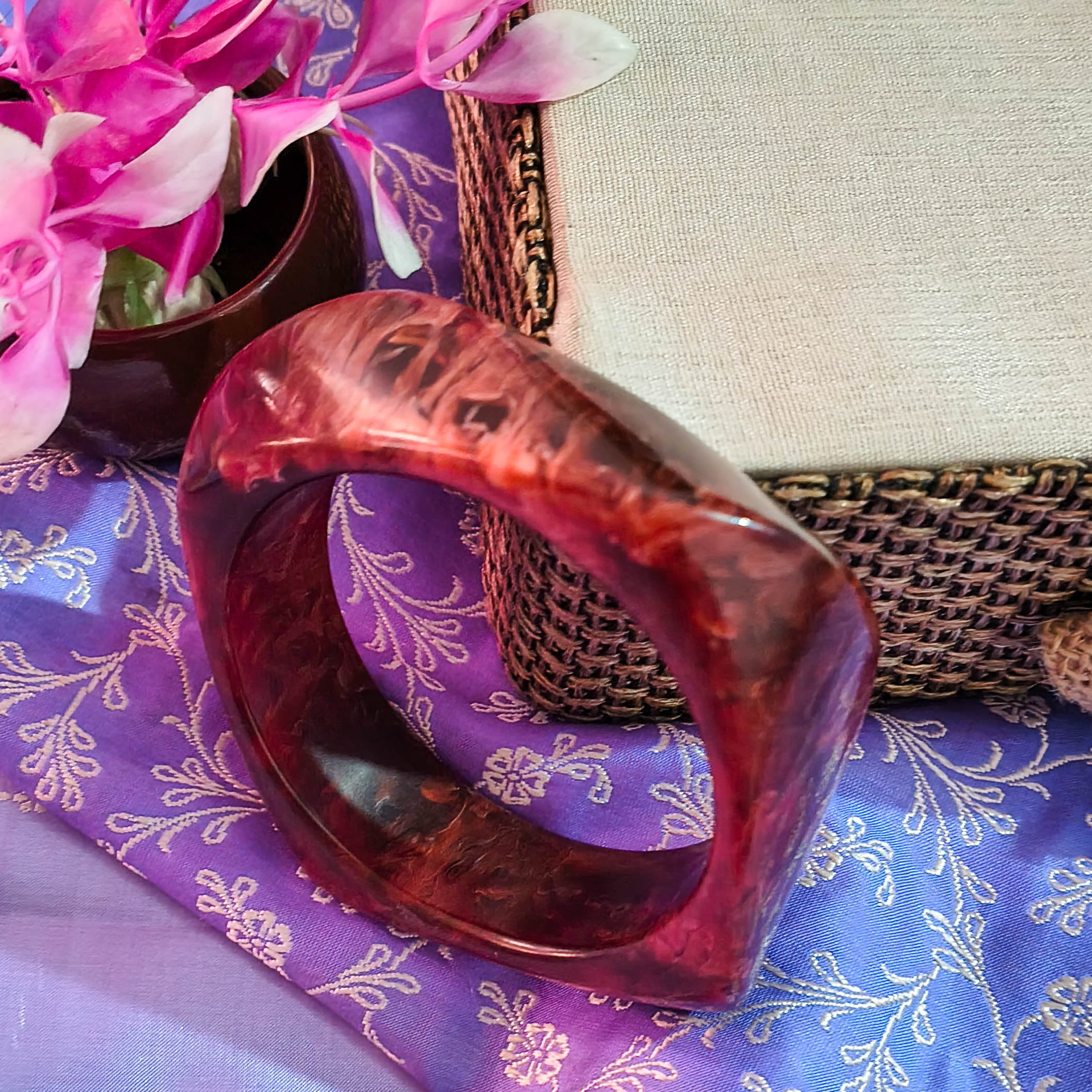 Reem Maroon Resin Kada with Marbelling Design for Women & Girls | Lightweight Resin Bangles