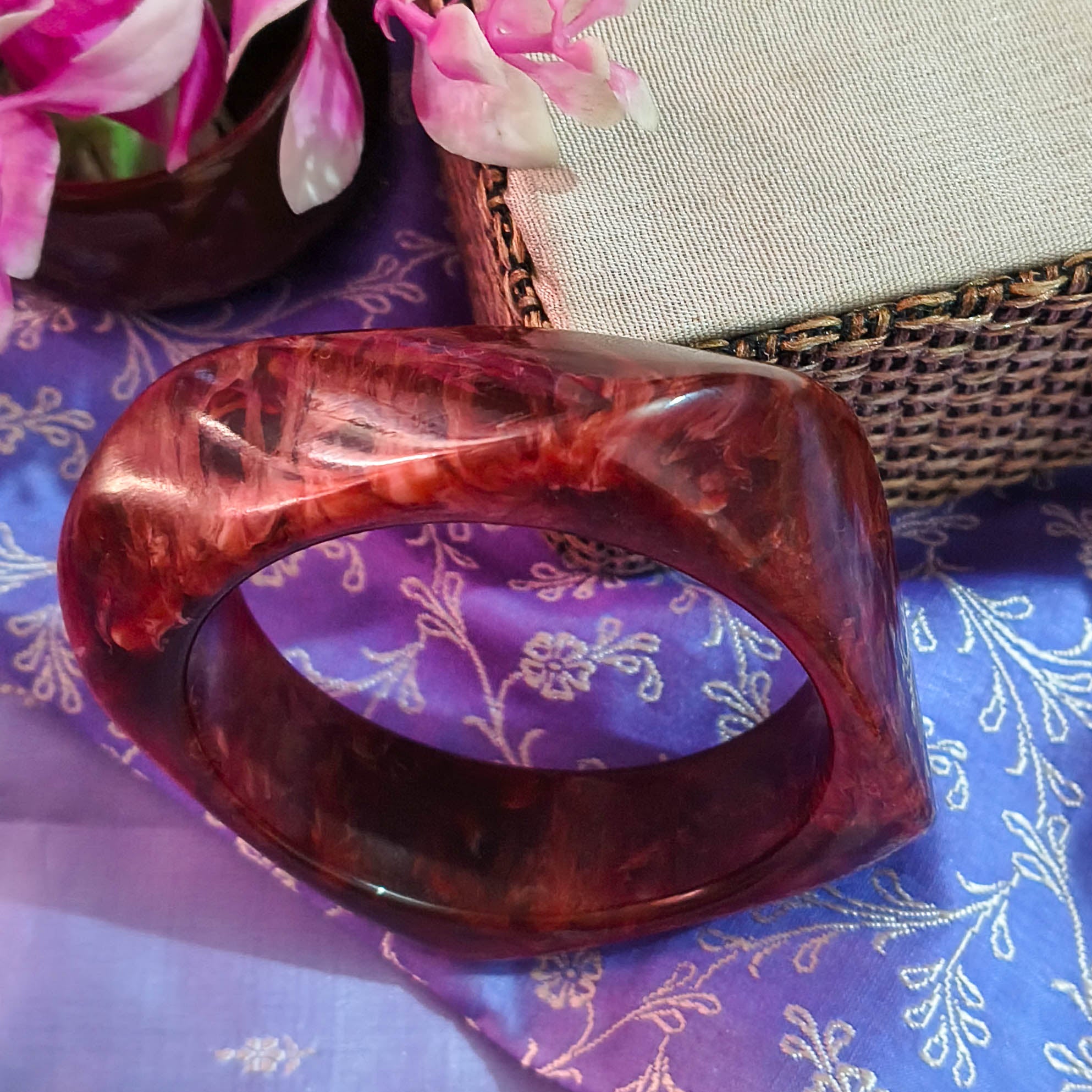 Reem Maroon Resin Kada with Marbelling Design for Women & Girls | Lightweight Resin Bangles