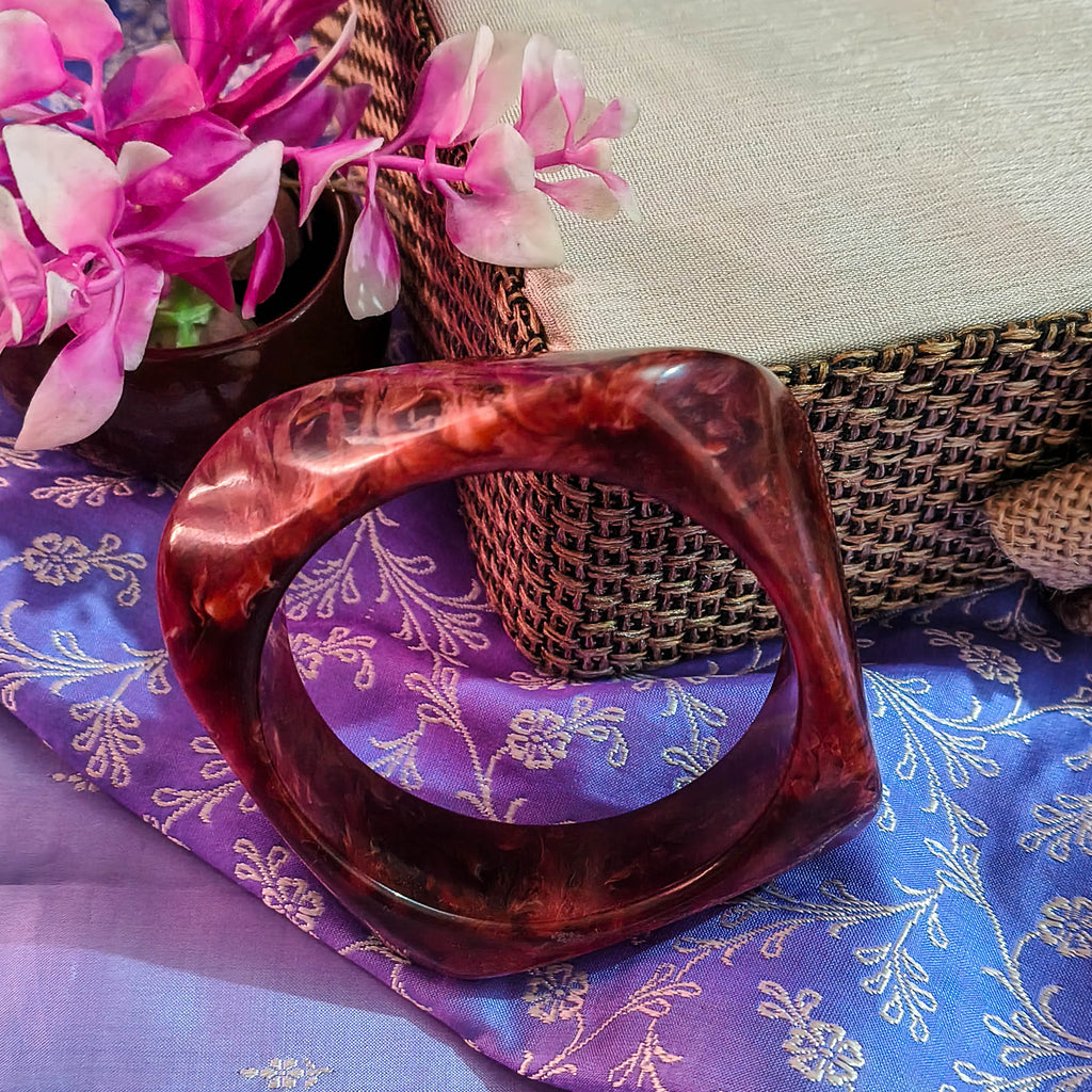 Reem Maroon Resin Kada with Marbelling Design for Women & Girls | Lightweight Resin Bangles