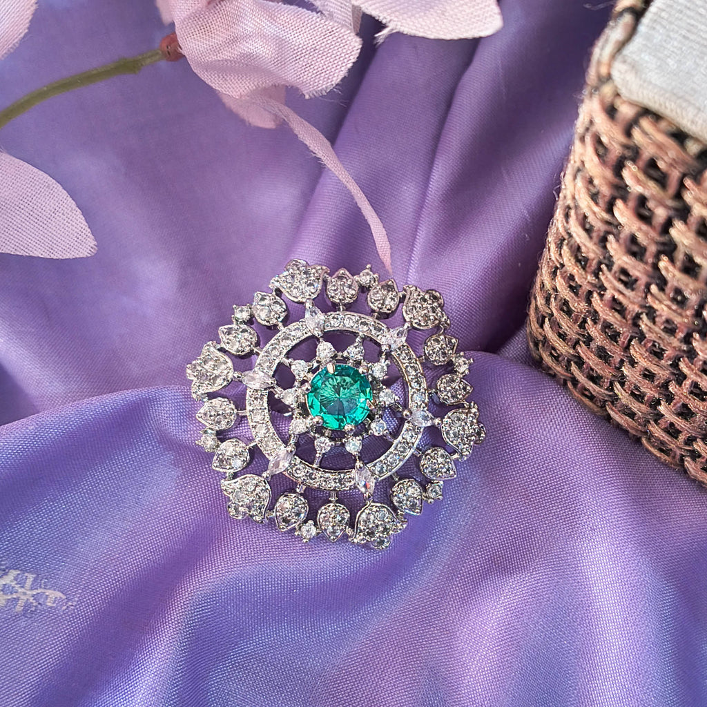 Samira American Diamond CZ Silver & Teal Ring