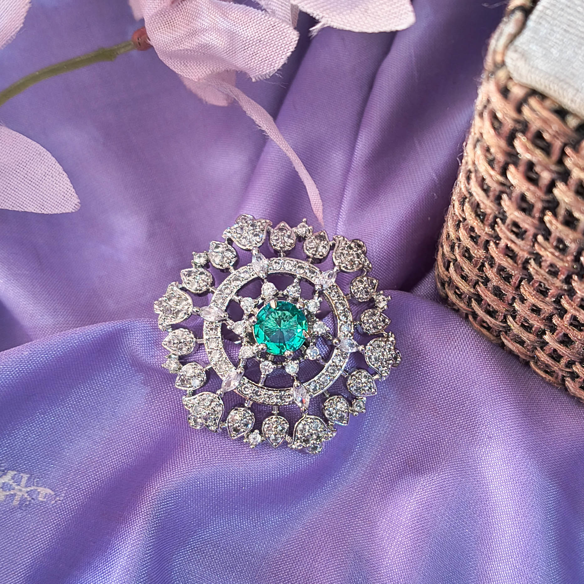 Samira American Diamond CZ Silver & Teal Ring