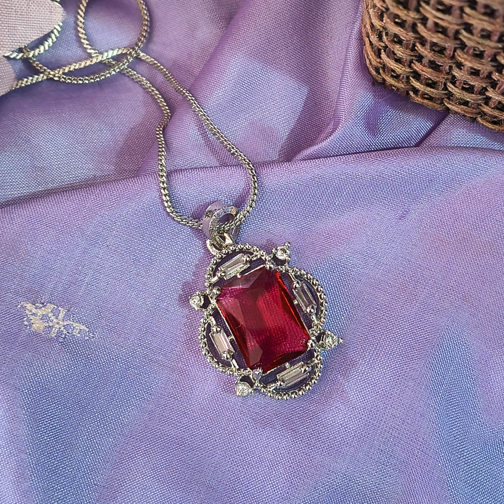 Sultana Red AD CZ Pendant Set with Earrings for Women