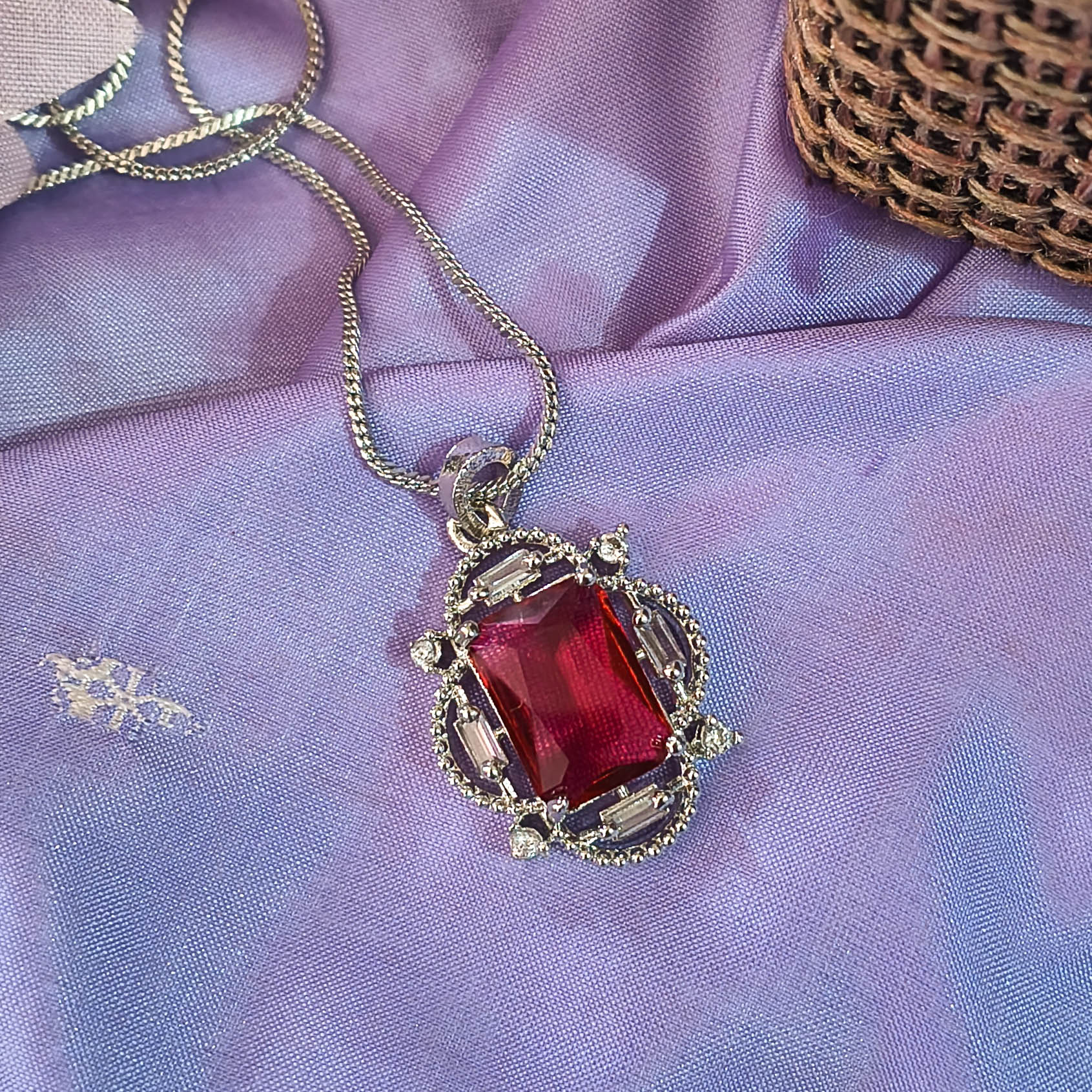 Sultana Red AD CZ Pendant Set with Earrings for Women
