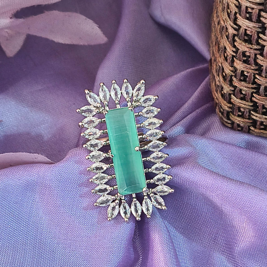 Malti Adjustable American Diamond CZ Teal Ring
