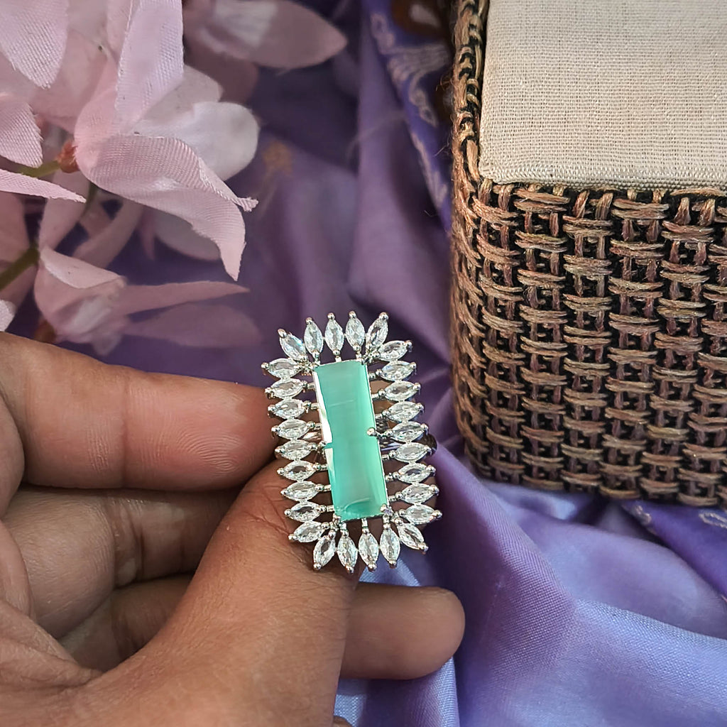 Malti Adjustable American Diamond CZ Teal Ring