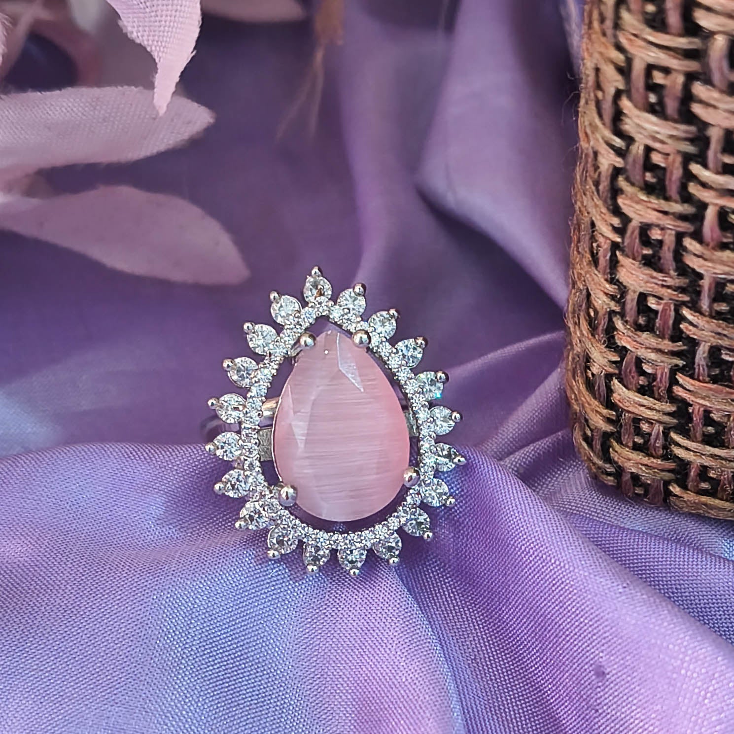 Shradhha Adjustable AD CZ Pink Stone Ring