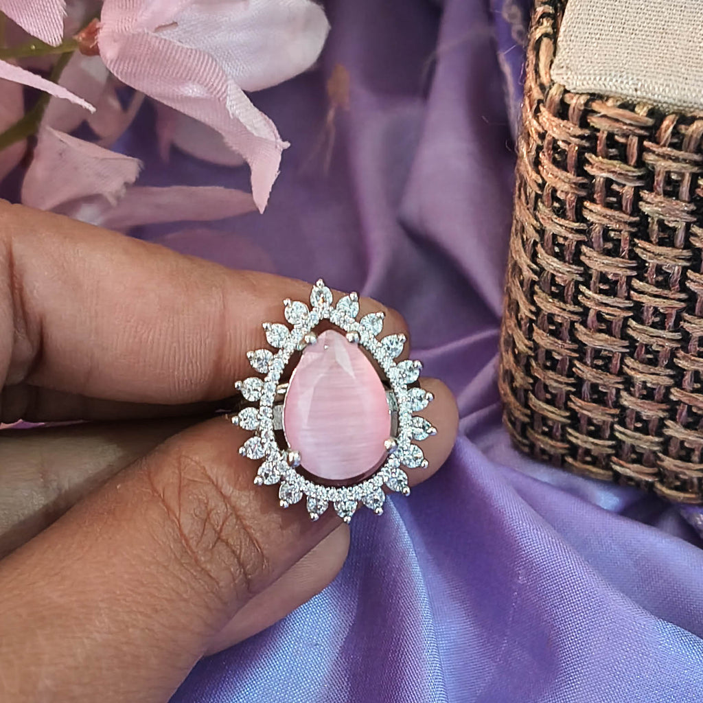 Shradhha Adjustable AD CZ Pink Stone Ring
