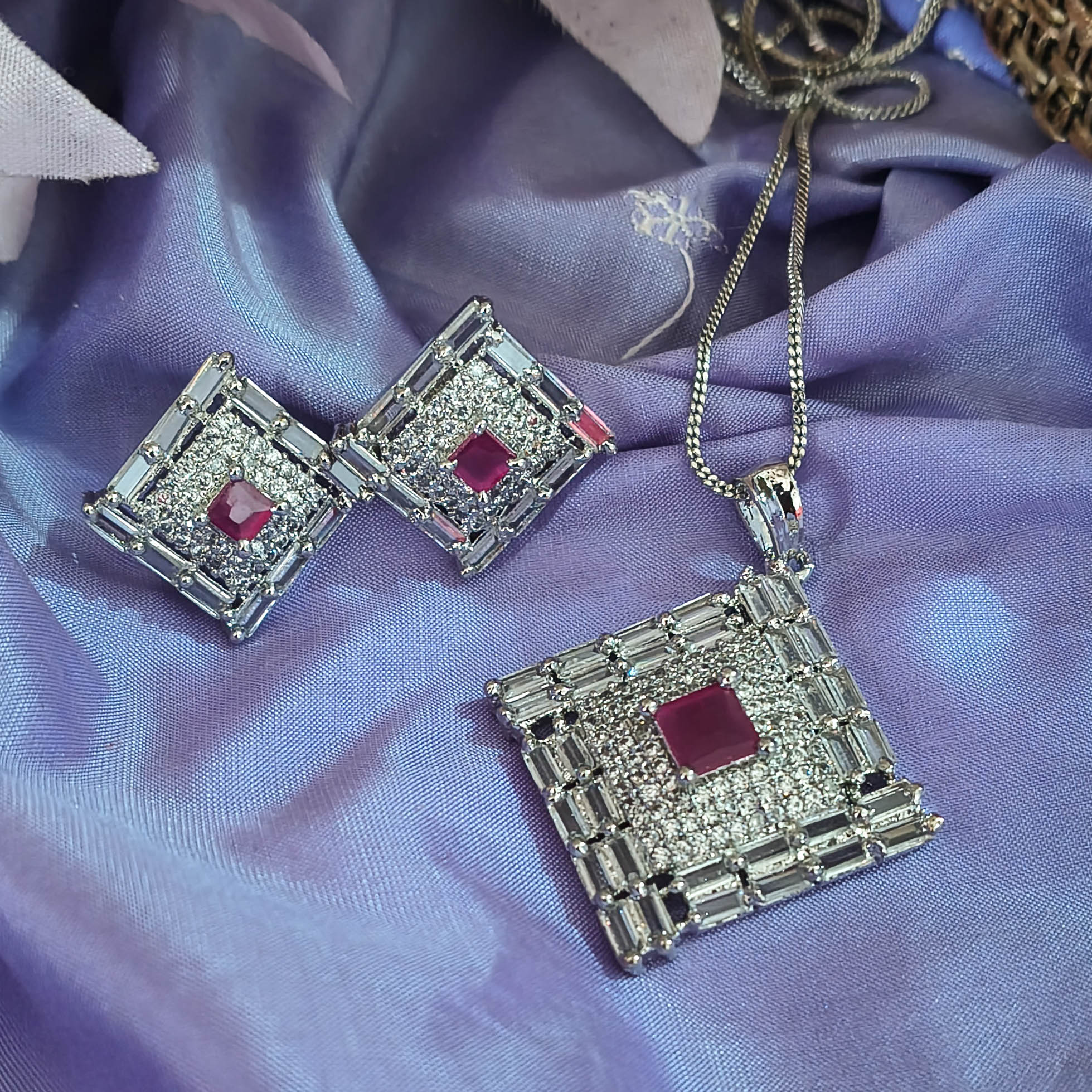 Uzma American Diamonds CZ Pendant Set with Earrings for Women