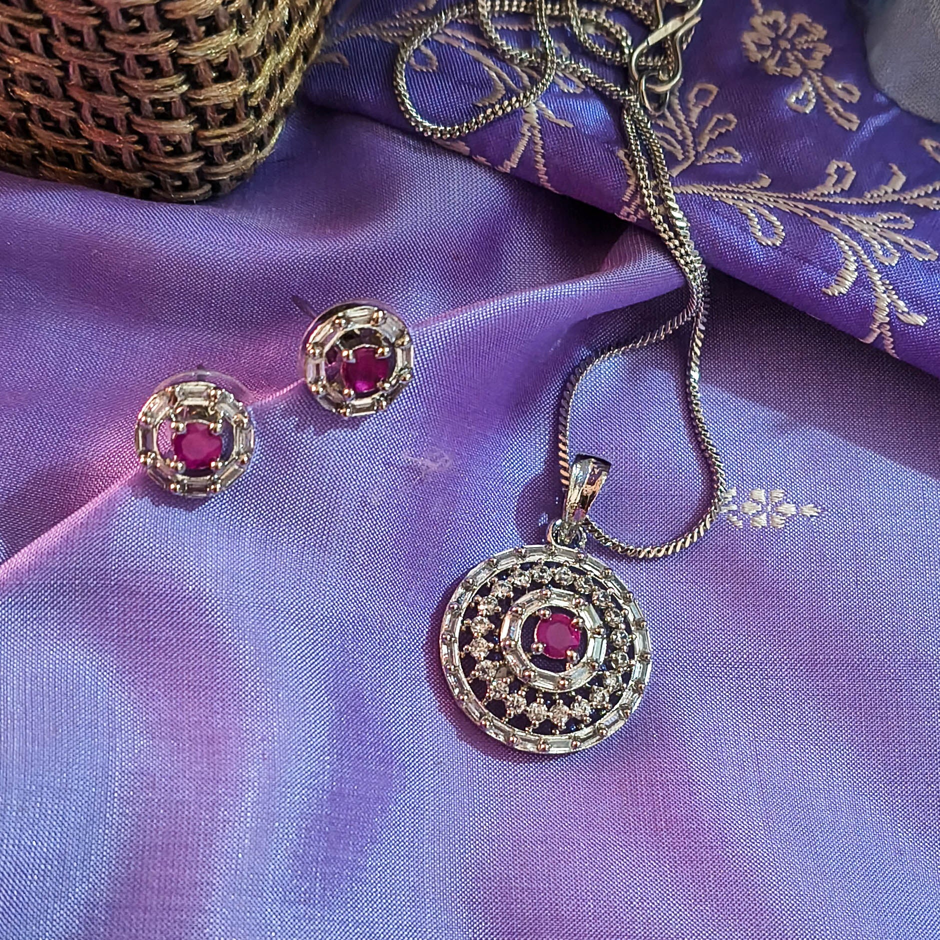 Hira American Diamond CZ Pendant Set with Stud Earrings for Girls & Women