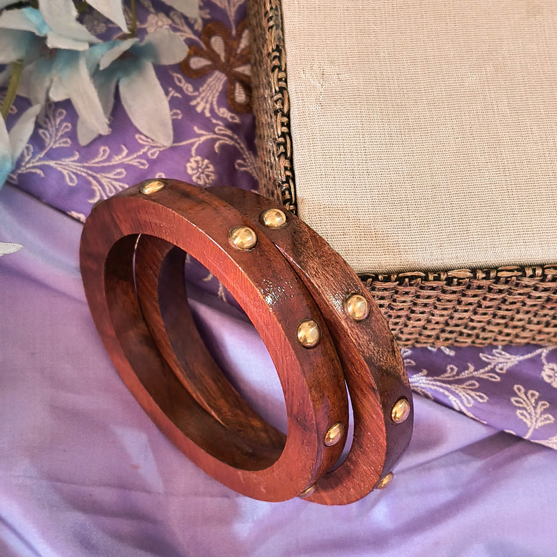 Tarang Wooden Bangle Set – Handcrafted Sustainable Wood Bangles with Gold Accents | Set of Two Bangles