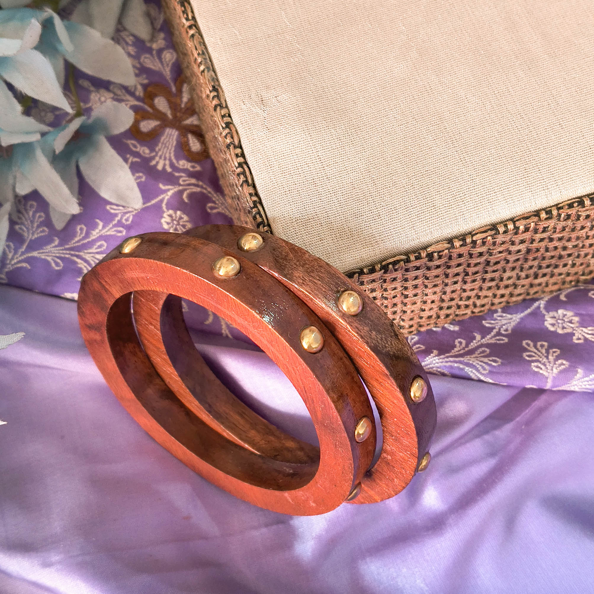 Tarang Wooden Bangle Set – Handcrafted Sustainable Wood Bangles with Gold Accents | Set of Two Bangles