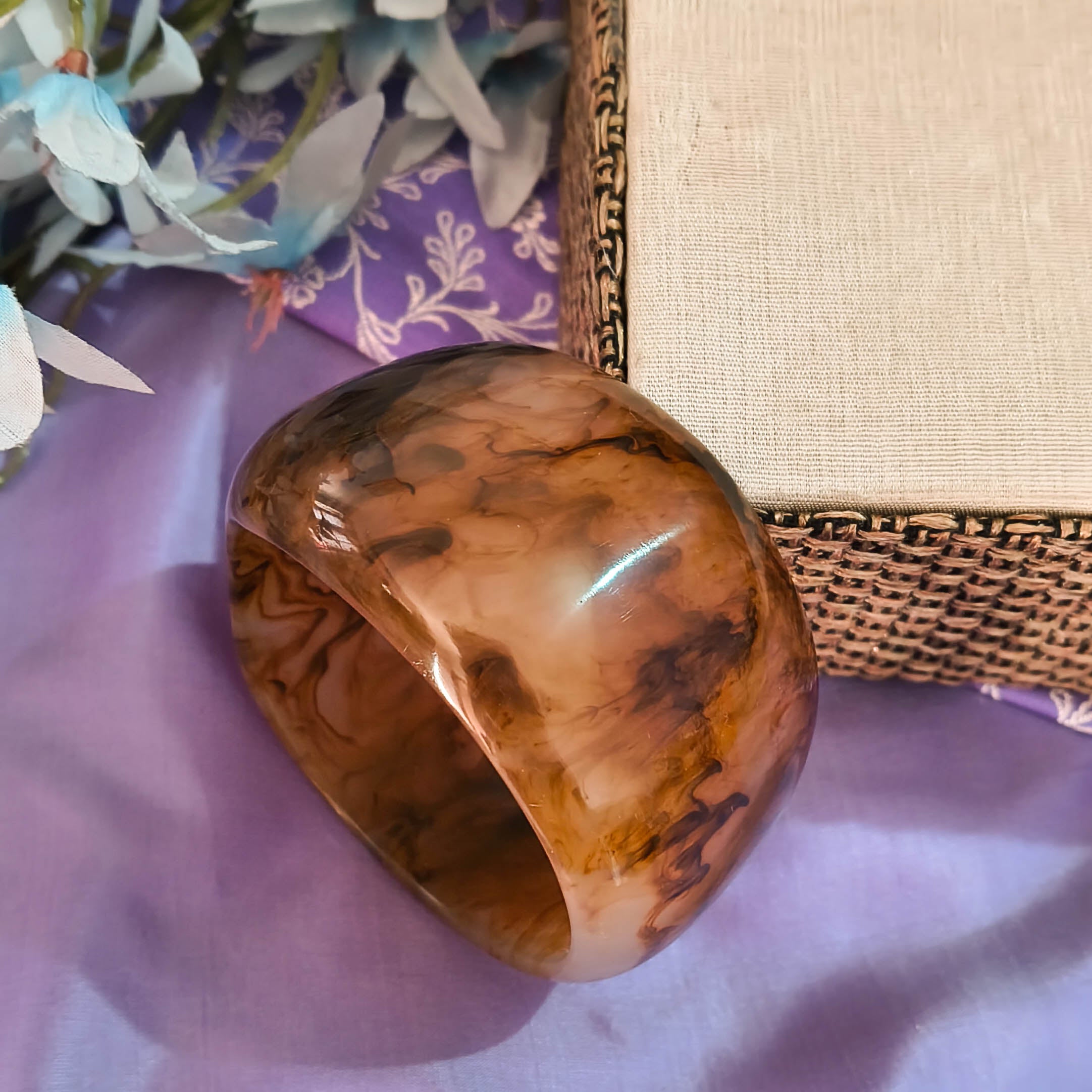 Mish Brown Resin Kada - Handcrafted Marbleized Bangle for Women & Girls