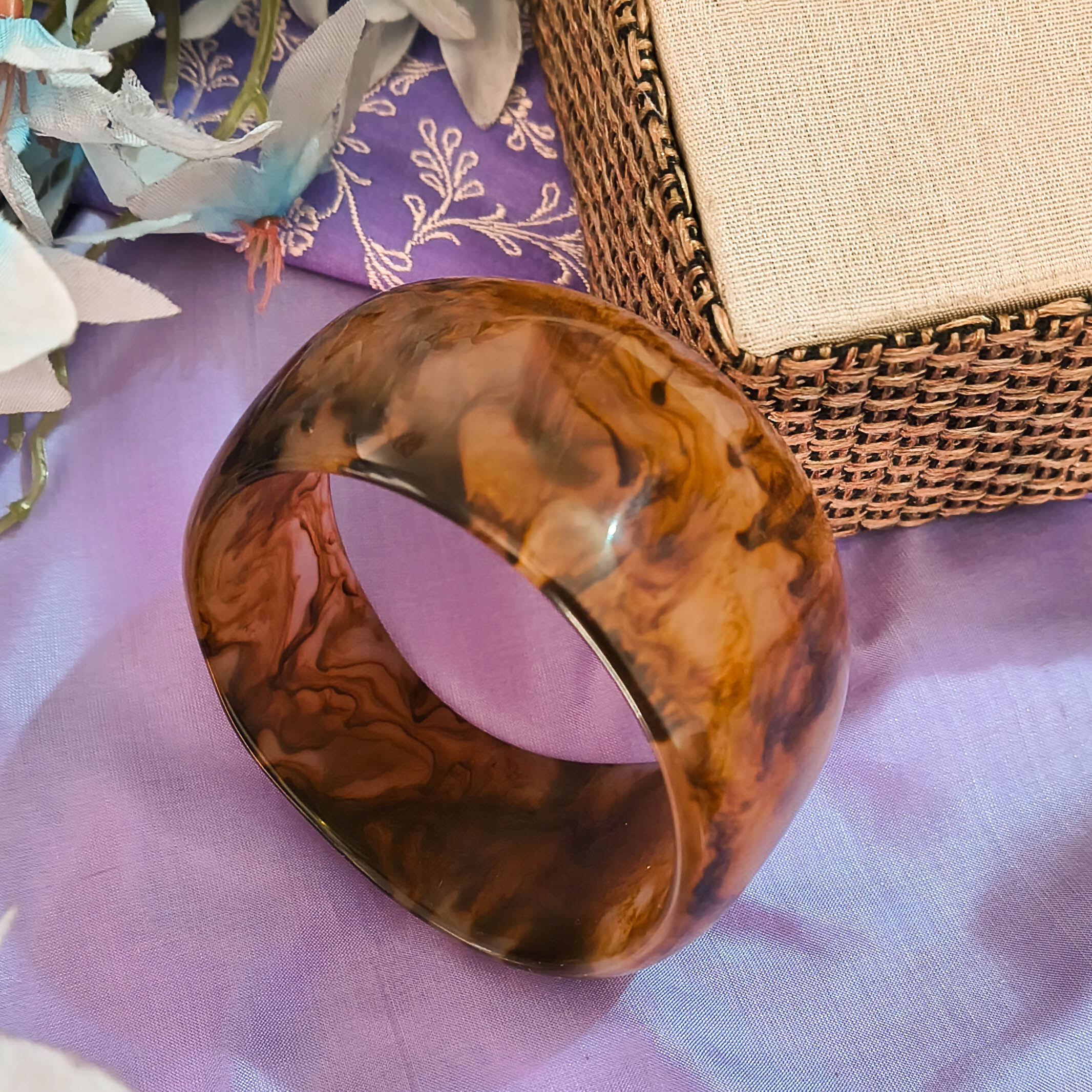 Mish Brown Resin Kada - Handcrafted Marbleized Bangle for Women & Girls