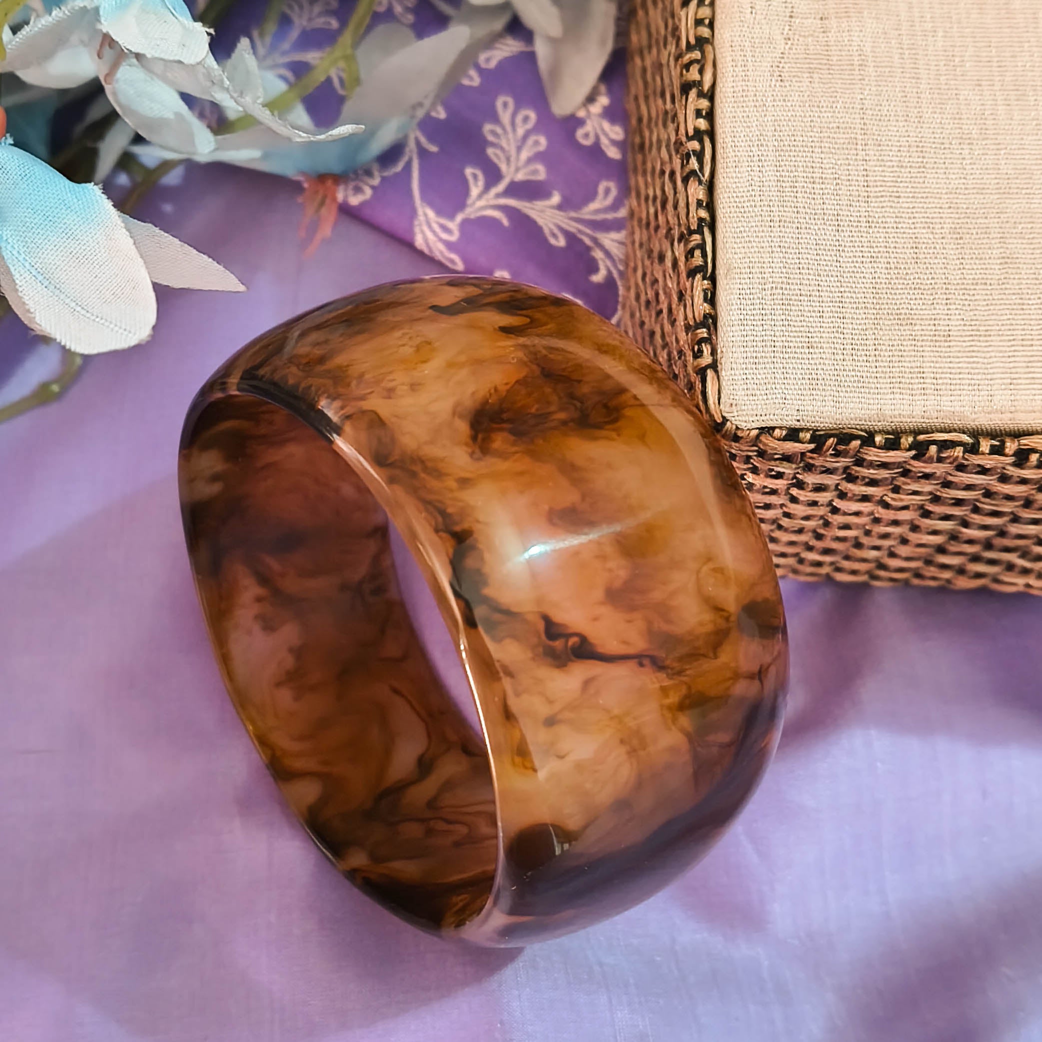 Mish Brown Resin Kada - Handcrafted Marbleized Bangle for Women & Girls