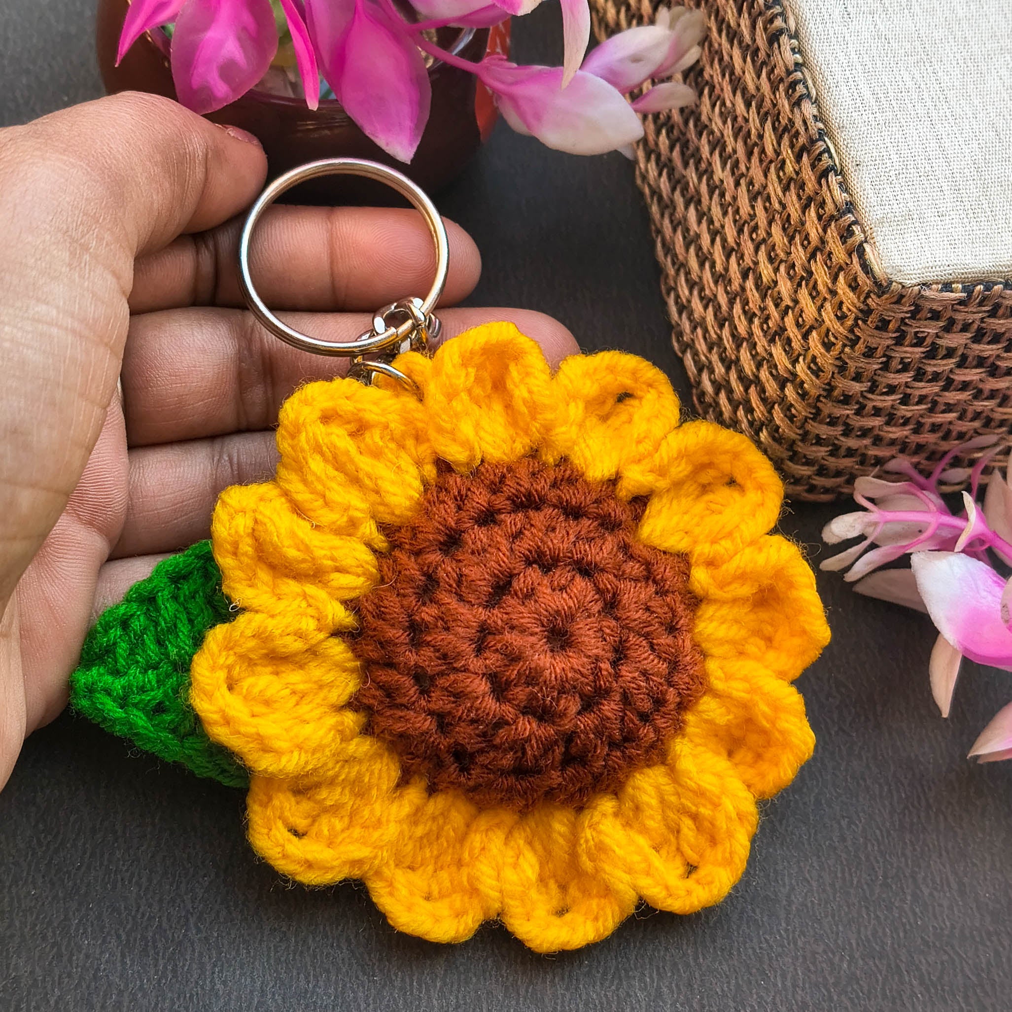Handmade Sunflower Crochet Keychain & Bag Charm
