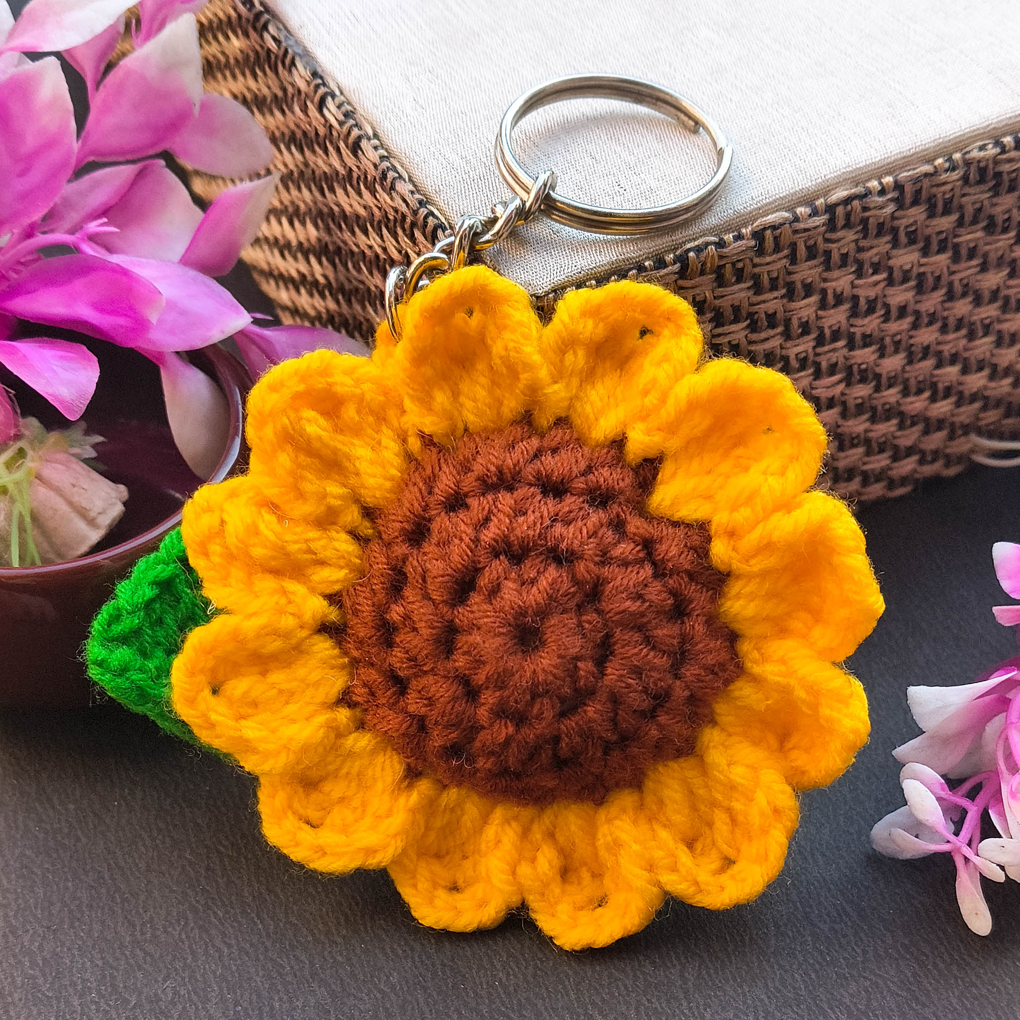 Handmade Sunflower Crochet Keychain & Bag Charm