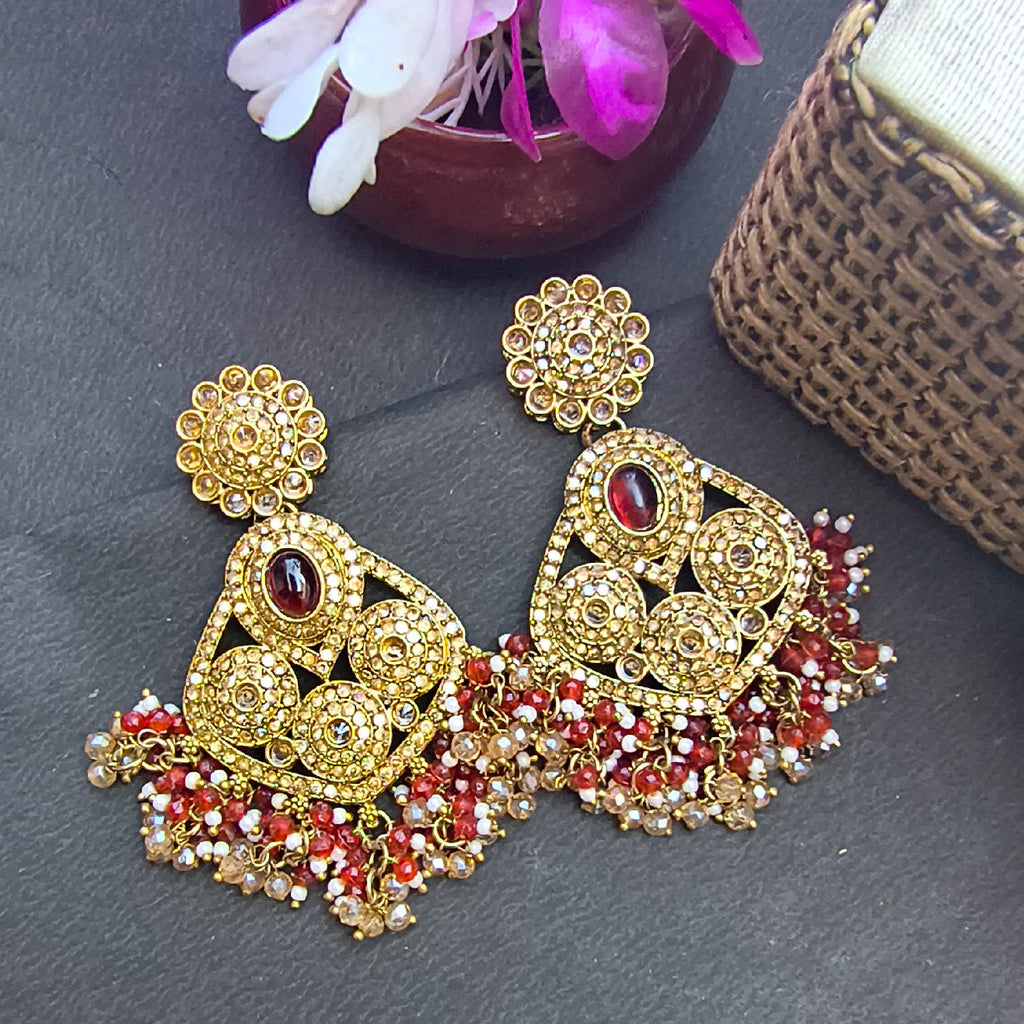 Rangeeli Traditional Kundan Earrings | Statement Golden & Red Kundan Earrings for Festive & Wedding Occassions