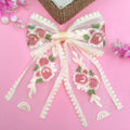 Handmade Floral Embroidered Hair Bow Clip | Cute Pinteresty Hair Bow Clips for Girls & Women