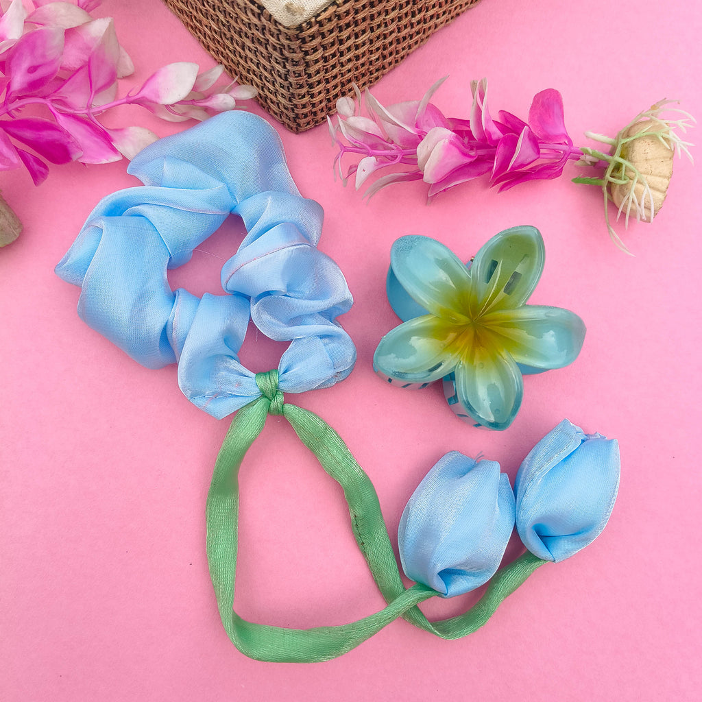 Satin Floral Scrunchie & Claw Clip Combo for Girls & Women | Pinteresty Korean Hair Accessories