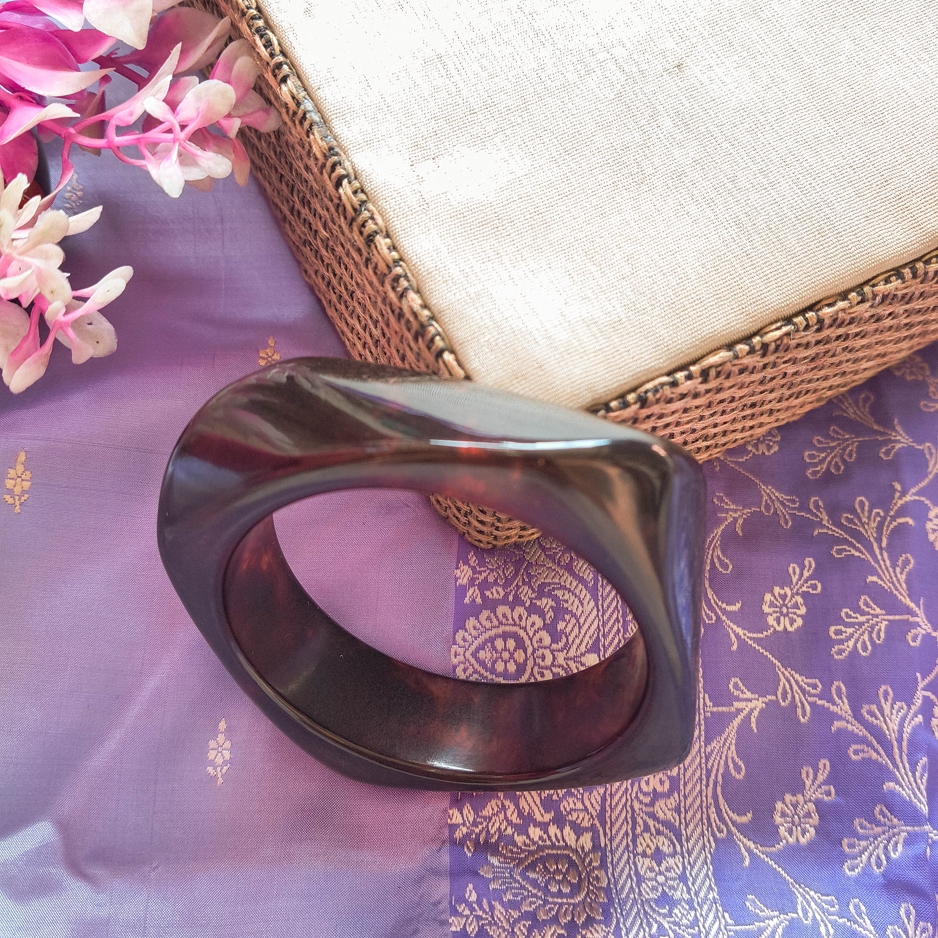 Nimrat Dark Brown Resin Kada – Bold Geometric Marble Bangle for Women & Girls | Chunky Resin Bangles