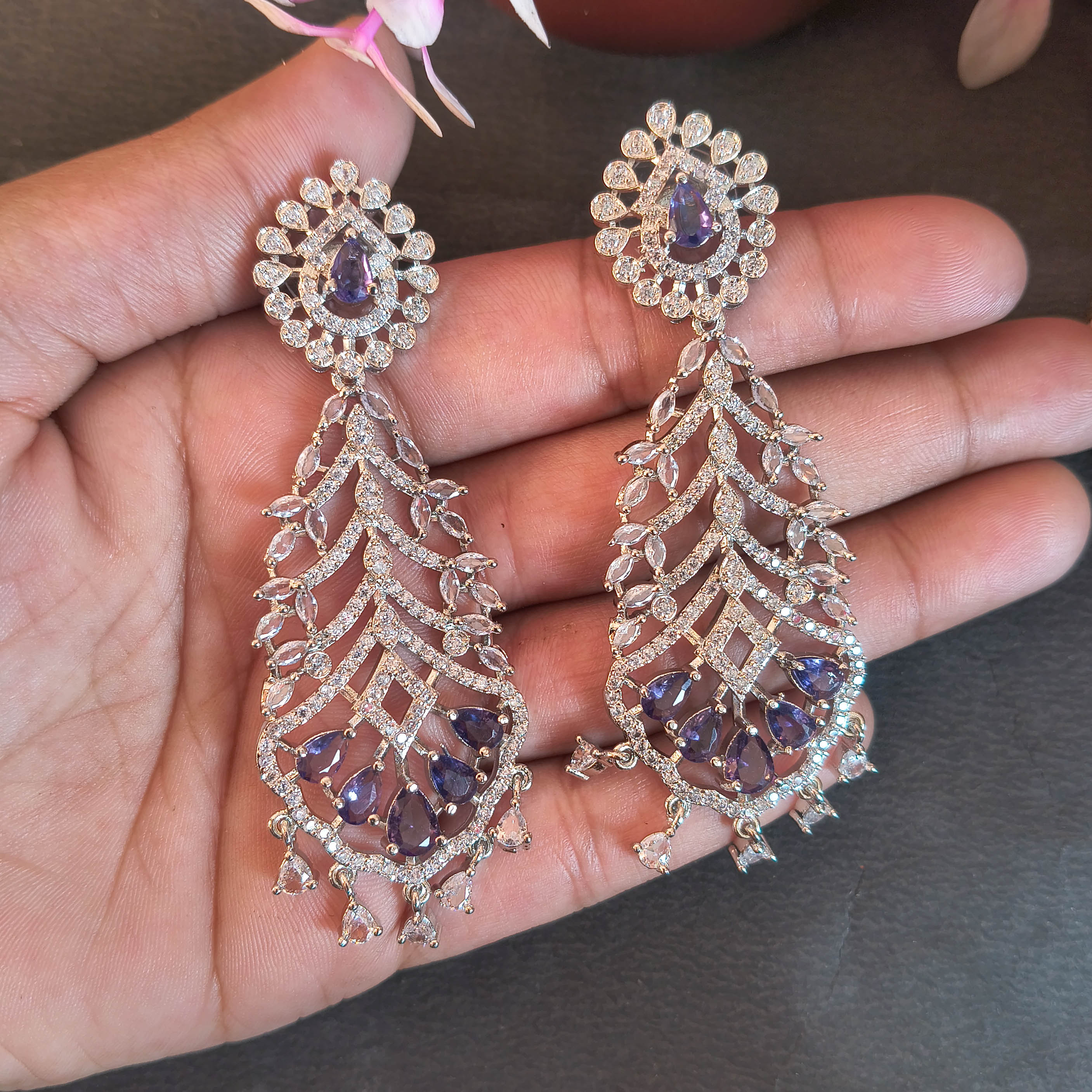 Nargis Chandelier Earrings – Vintage Mughal-Inspired Amethyst Dangles for Women