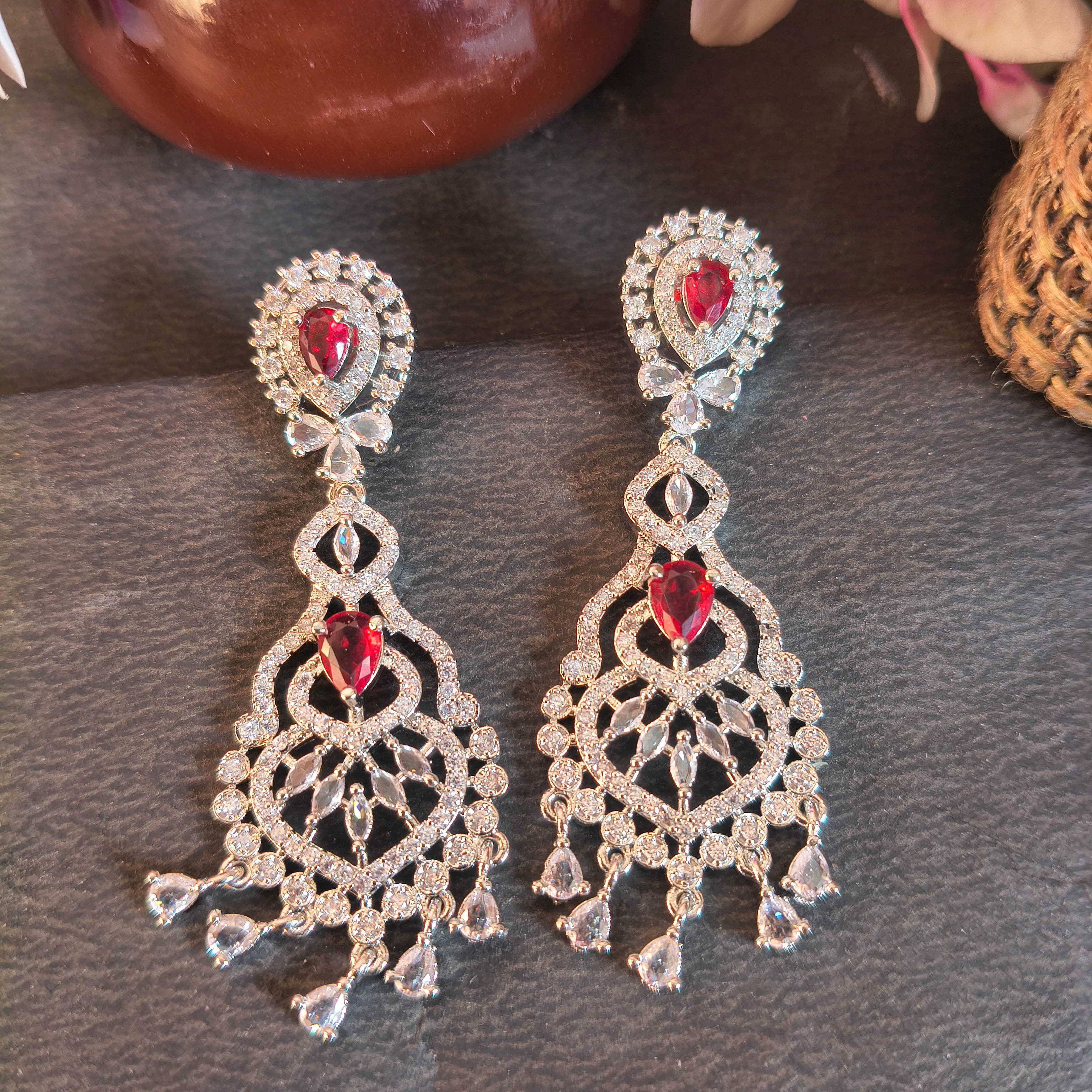 Megha Chandelier Earrings – Long Drop Regal Design for Weddings &amp; Festive Occasions