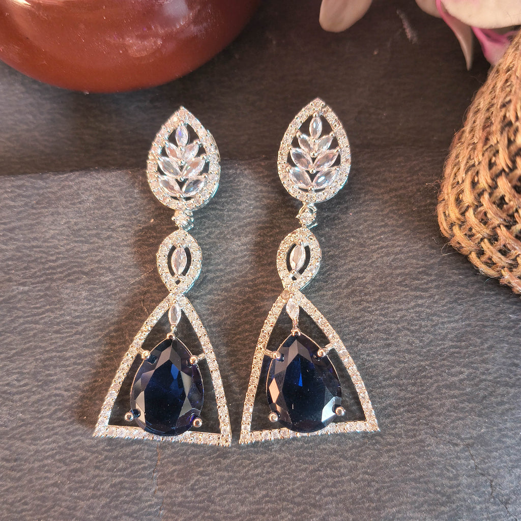 Meena Dangle Earrings – Blue Geometric Statement Earrings for Weddings &amp; Events