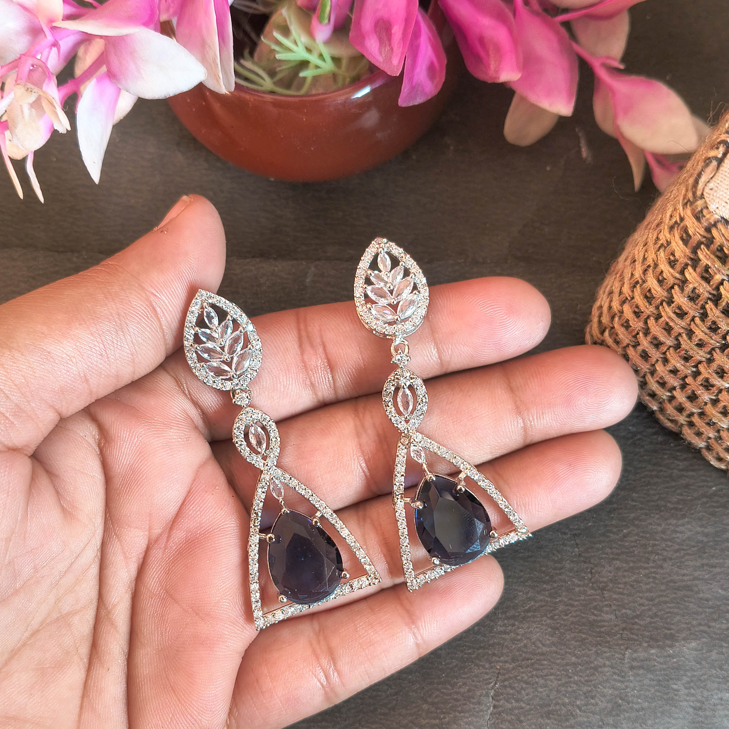 Meena Dangle Earrings – Blue Geometric Statement Earrings for Weddings &amp; Events