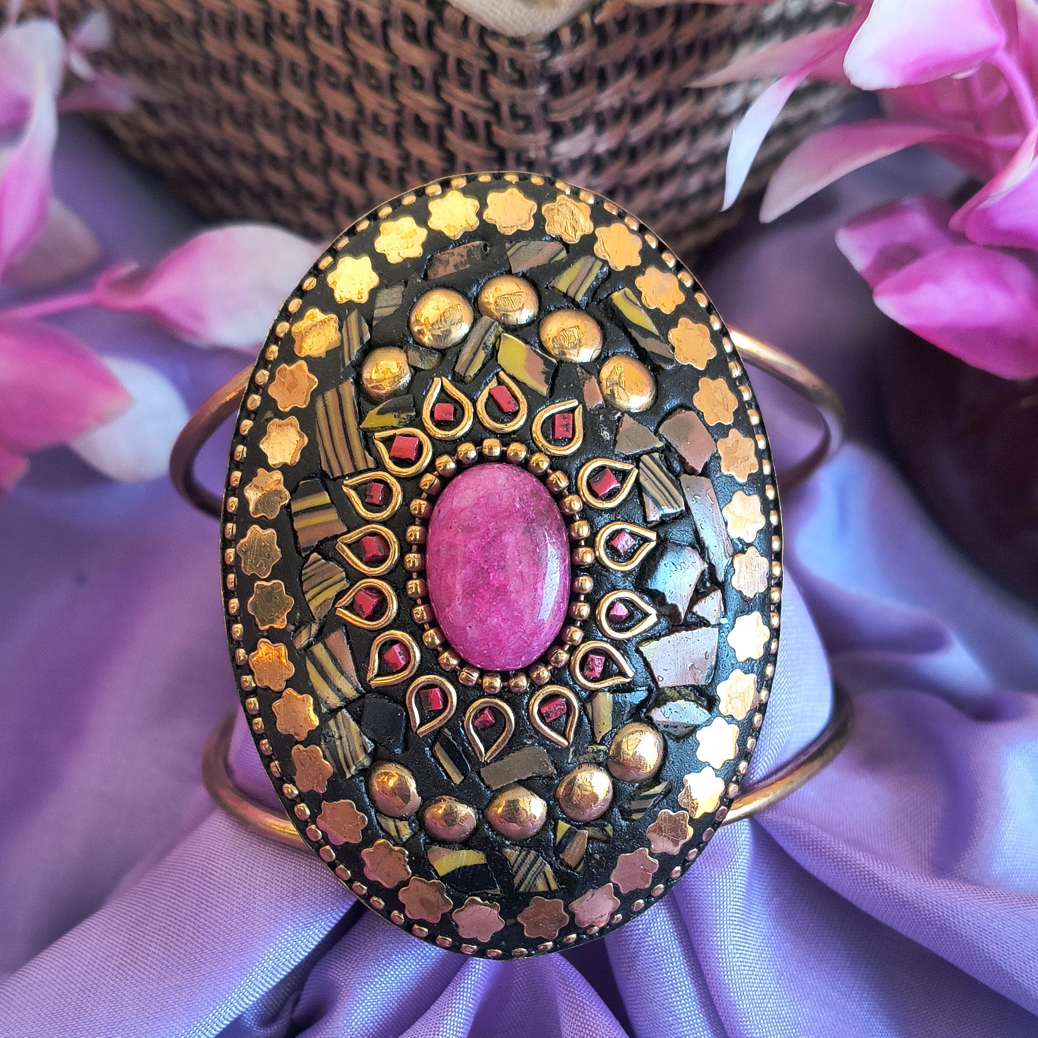 Meera ac Tibetan Adjustable Kada | Bohemian Style Tibetan Mosaic Cuff Bracelet