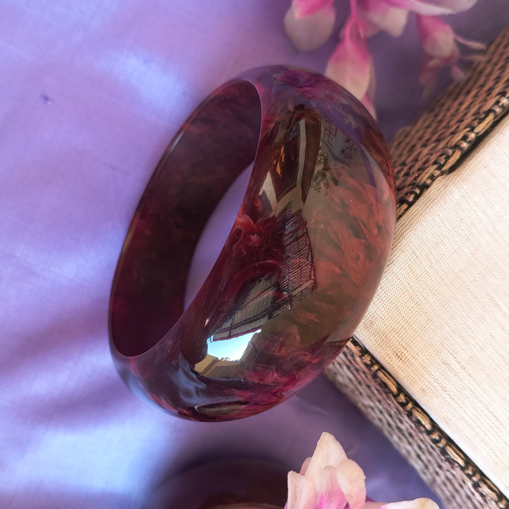Noor Handcrafted Marbelled Maroon Resin Kada Bangle for Girls & Wome | Trending Chunky Resin Bangles