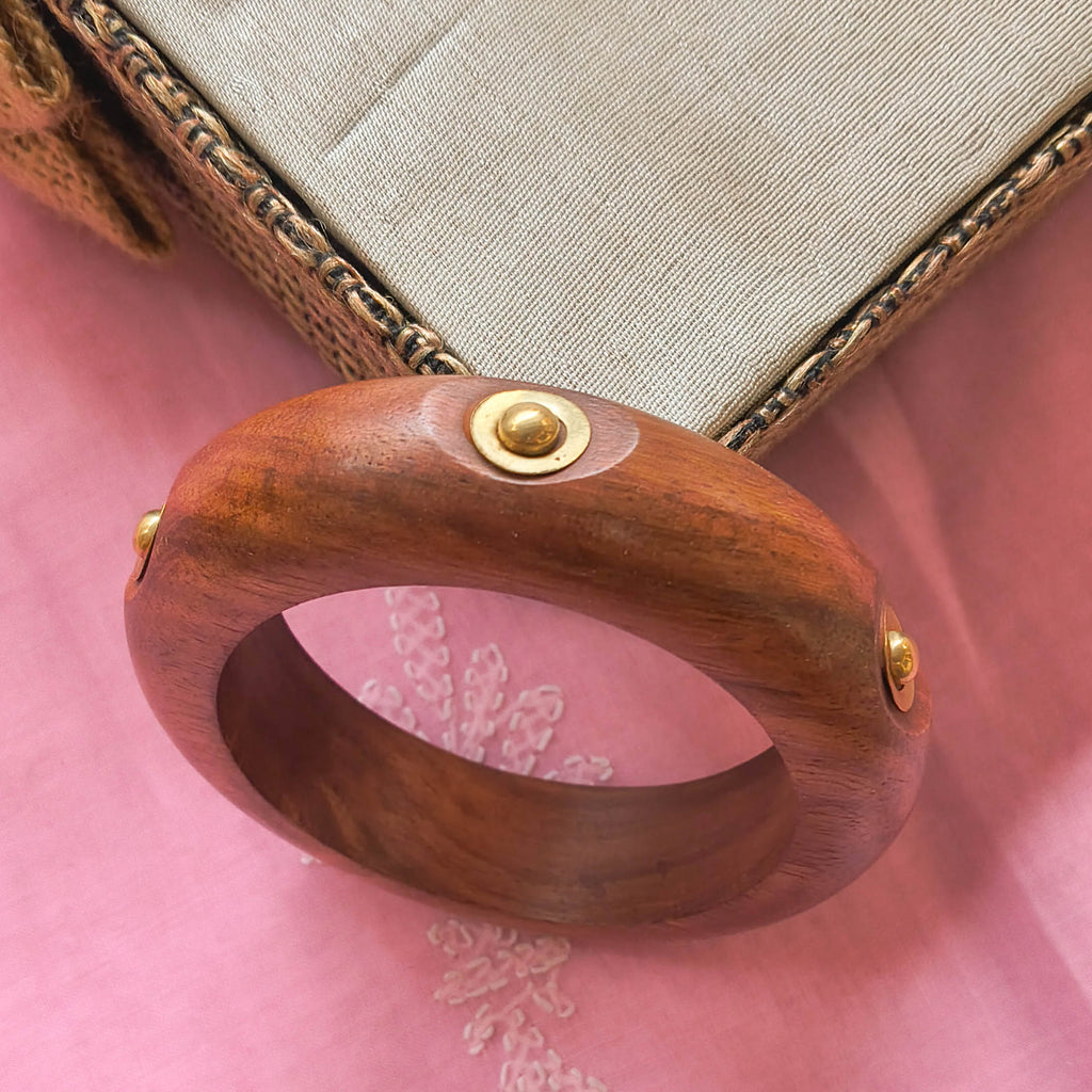 Mehrin Handcrafted Wooden Bangle with Golden Brass Details | Chunky Fashionable Trending Wooden Kada for Girls & Women